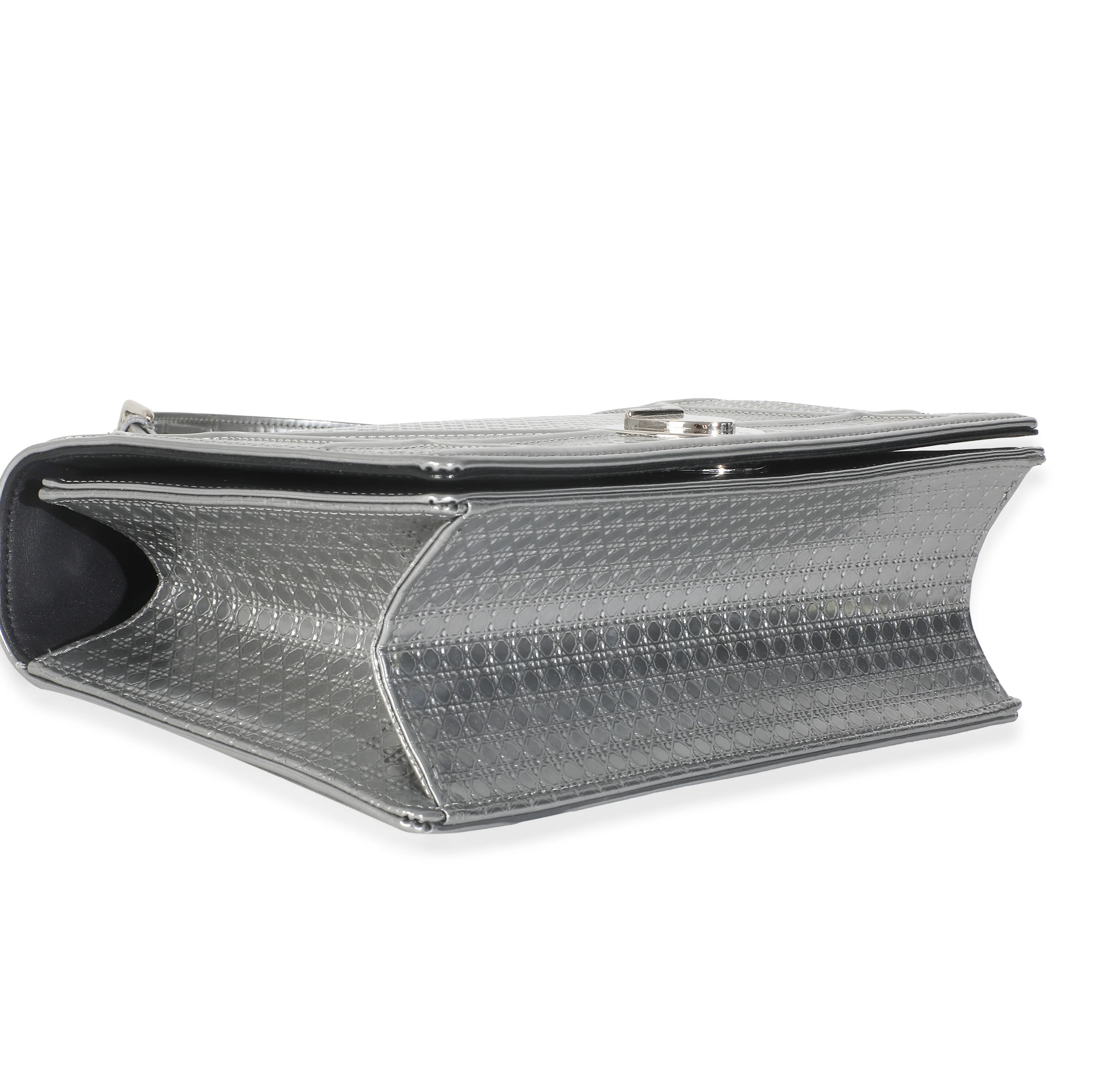 Silver Metallic Micro Cannage Patent Medium Diorama Flap Bag - Image 5