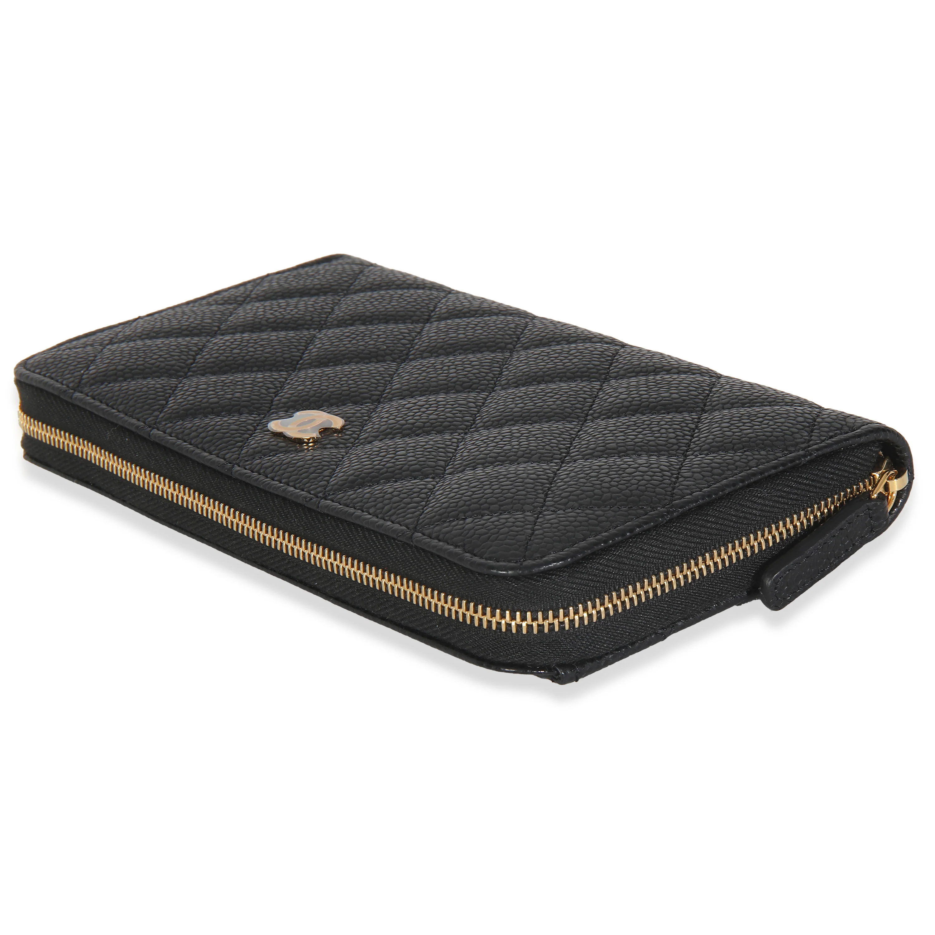 Black Quilted Caviar Zip Around L-Gusset Wallet - Image 7