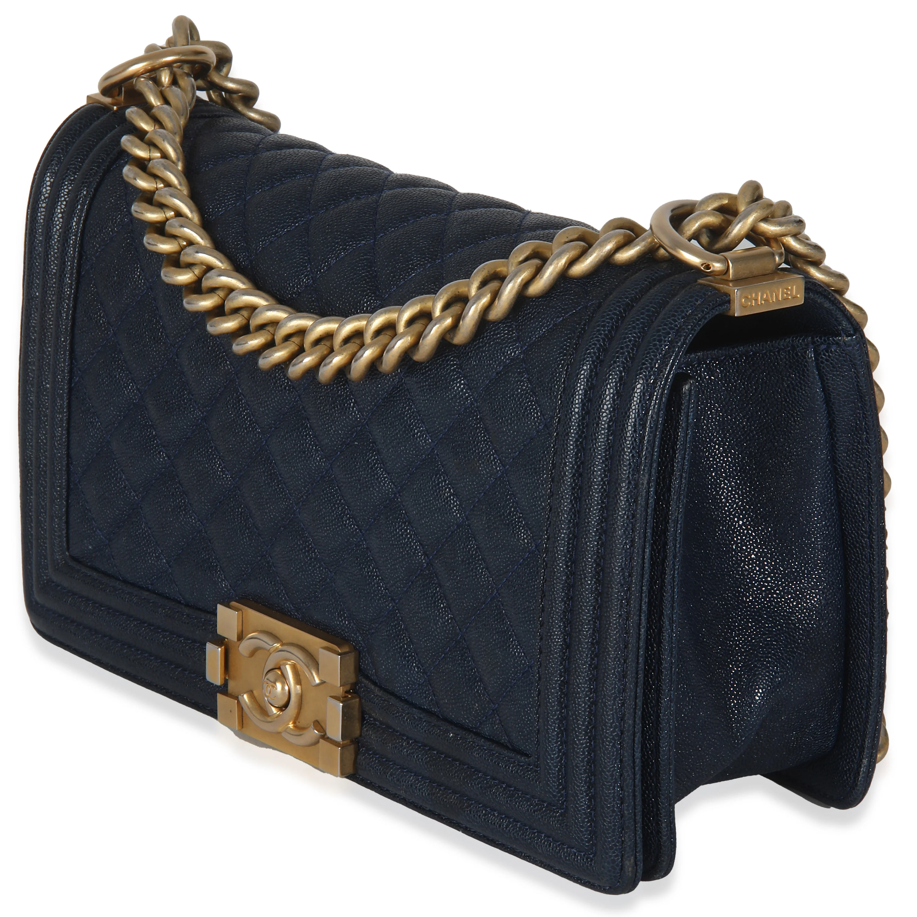 Navy Quilted Caviar Medium Boy Handbag - Image 2