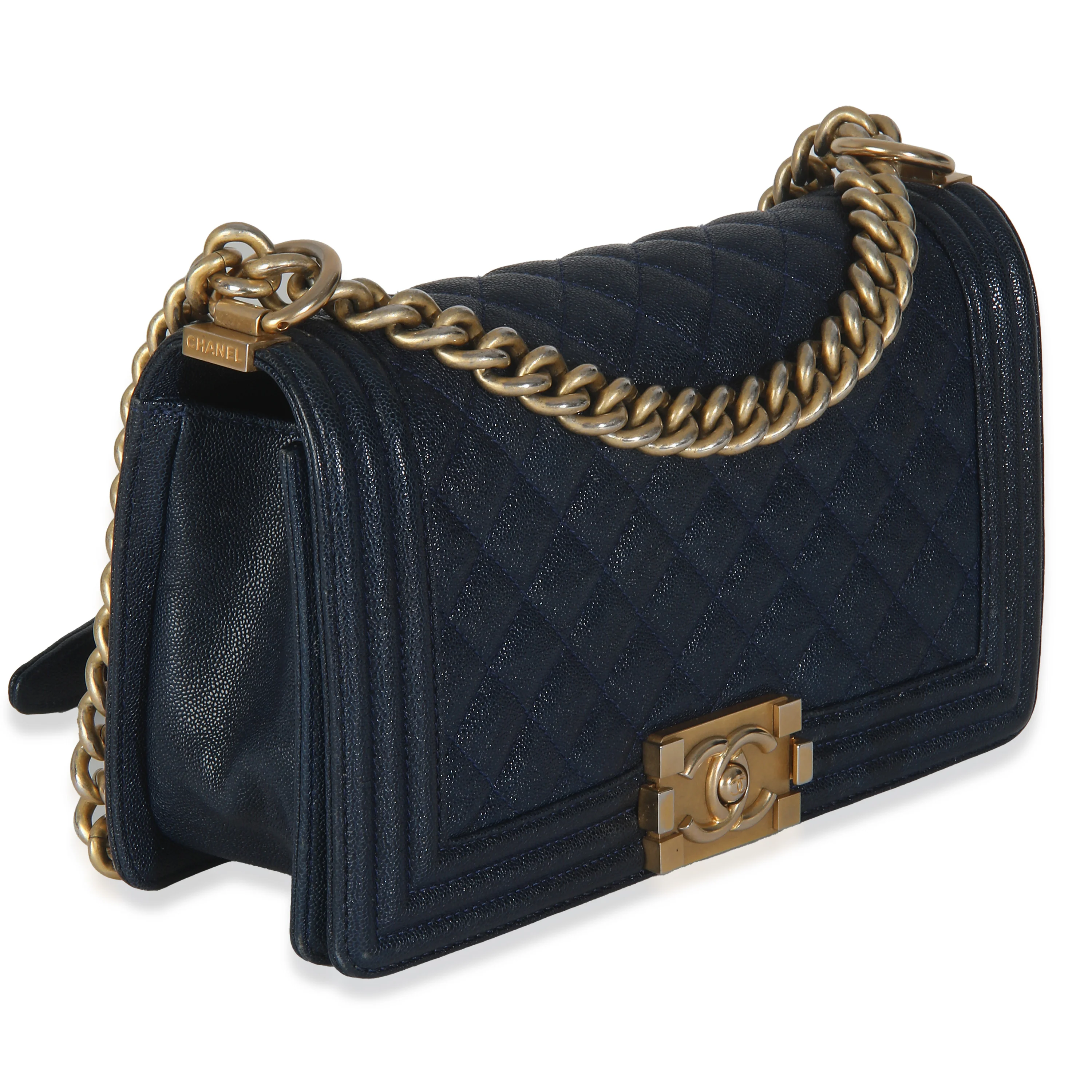 Navy Quilted Caviar Medium Boy Handbag - Image 3