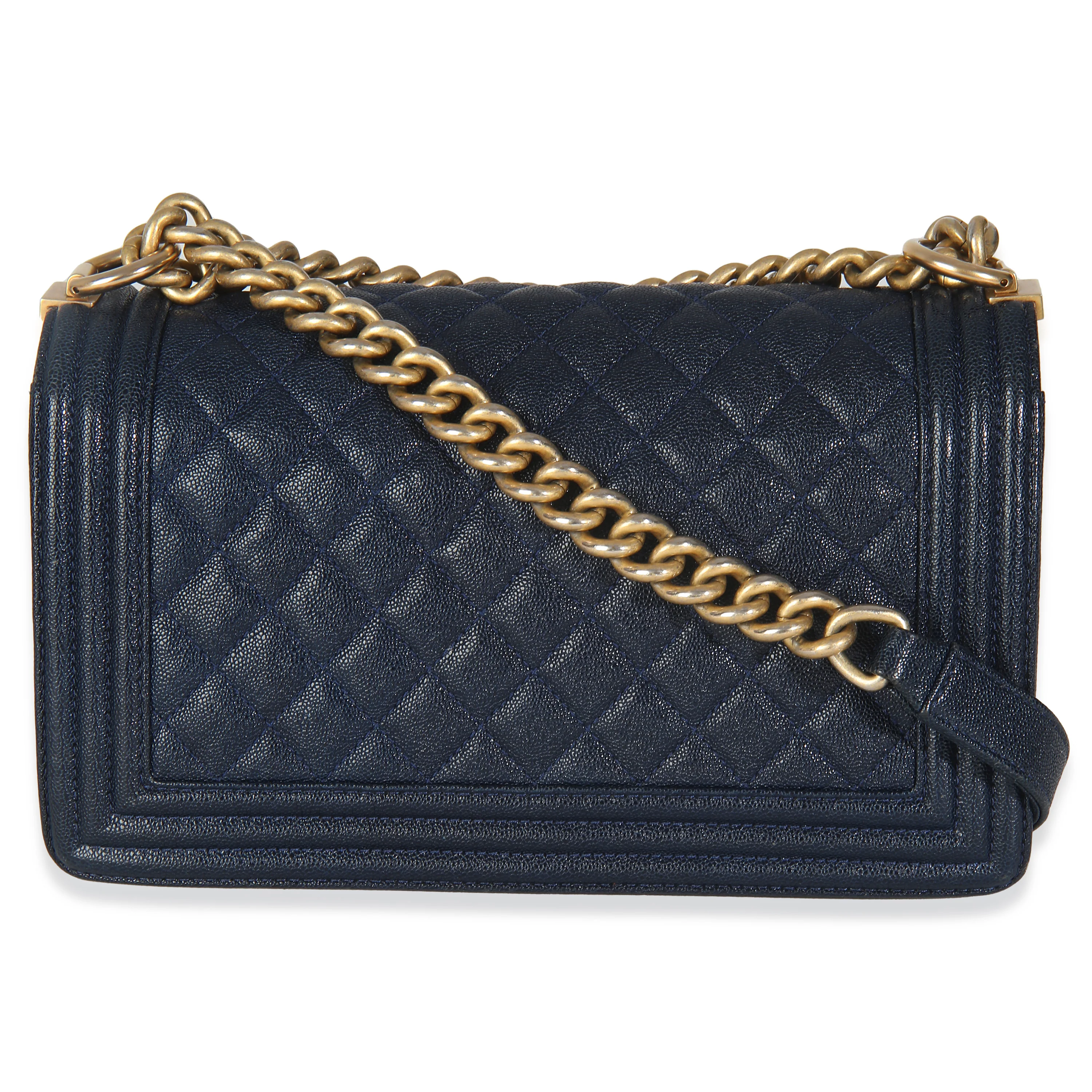 Navy Quilted Caviar Medium Boy Handbag - Image 4