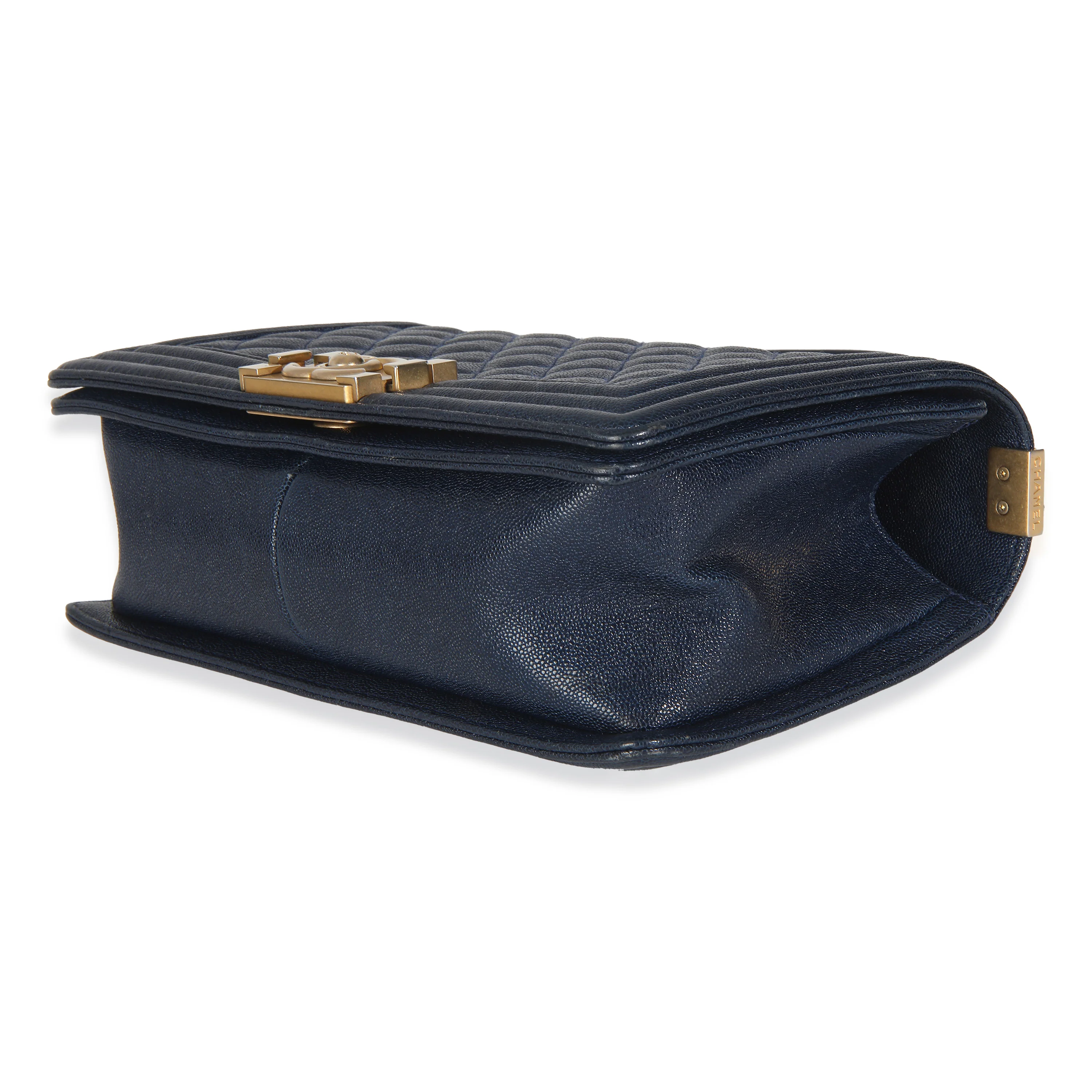 Navy Quilted Caviar Medium Boy Handbag - Image 5