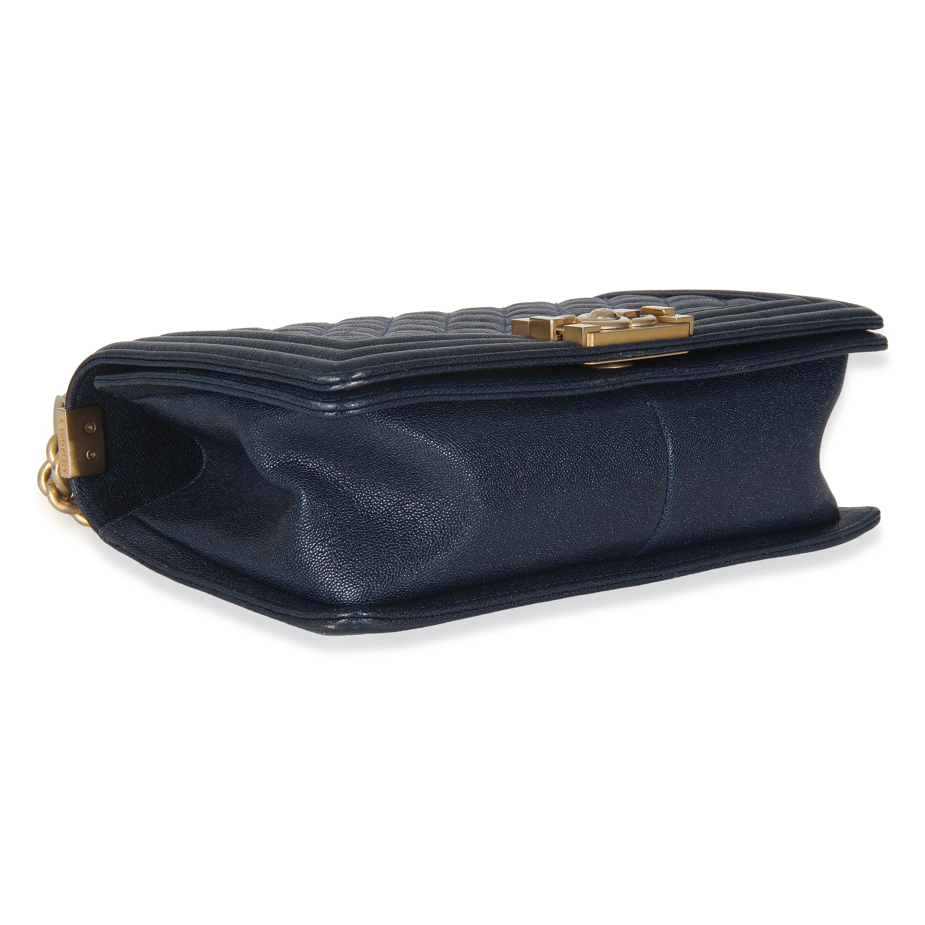 Navy Quilted Caviar Medium Boy Handbag - Image 7