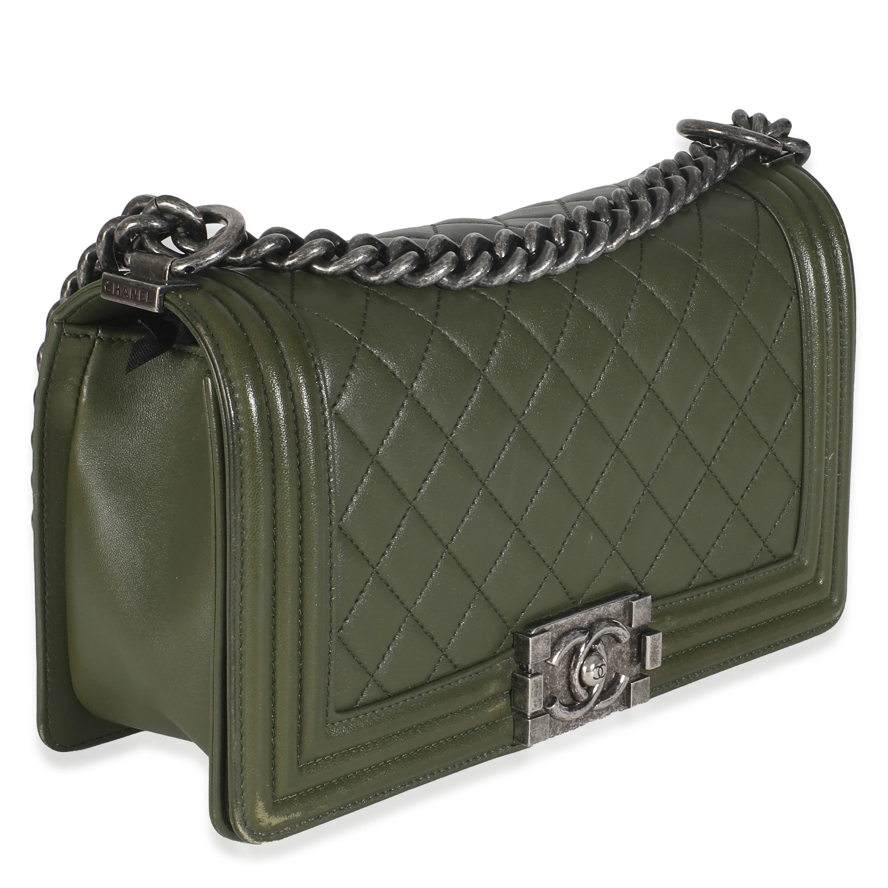 Green Quilted Lambskin Old Medium Boy Bag - Image 3