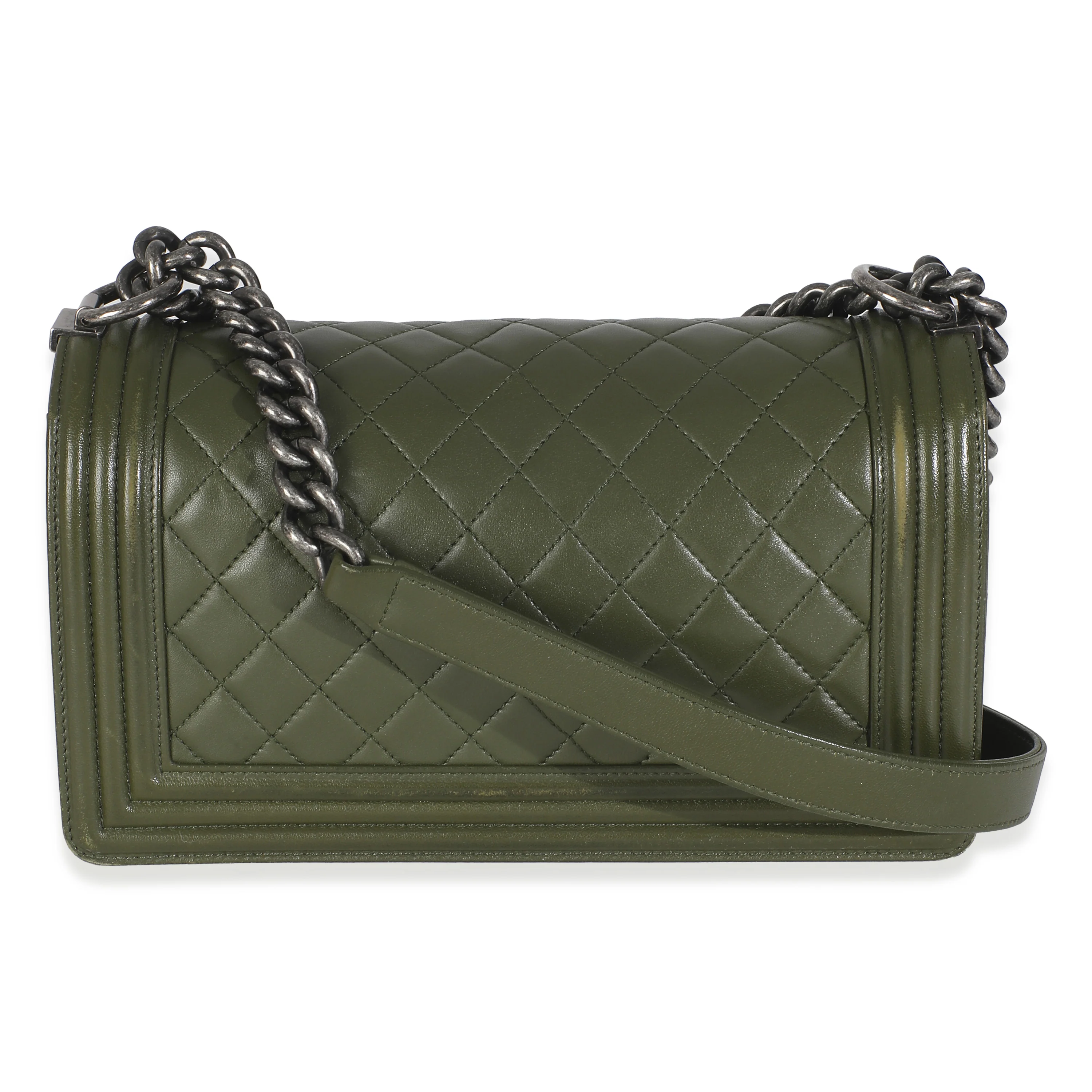 Green Quilted Lambskin Old Medium Boy Bag - Image 4