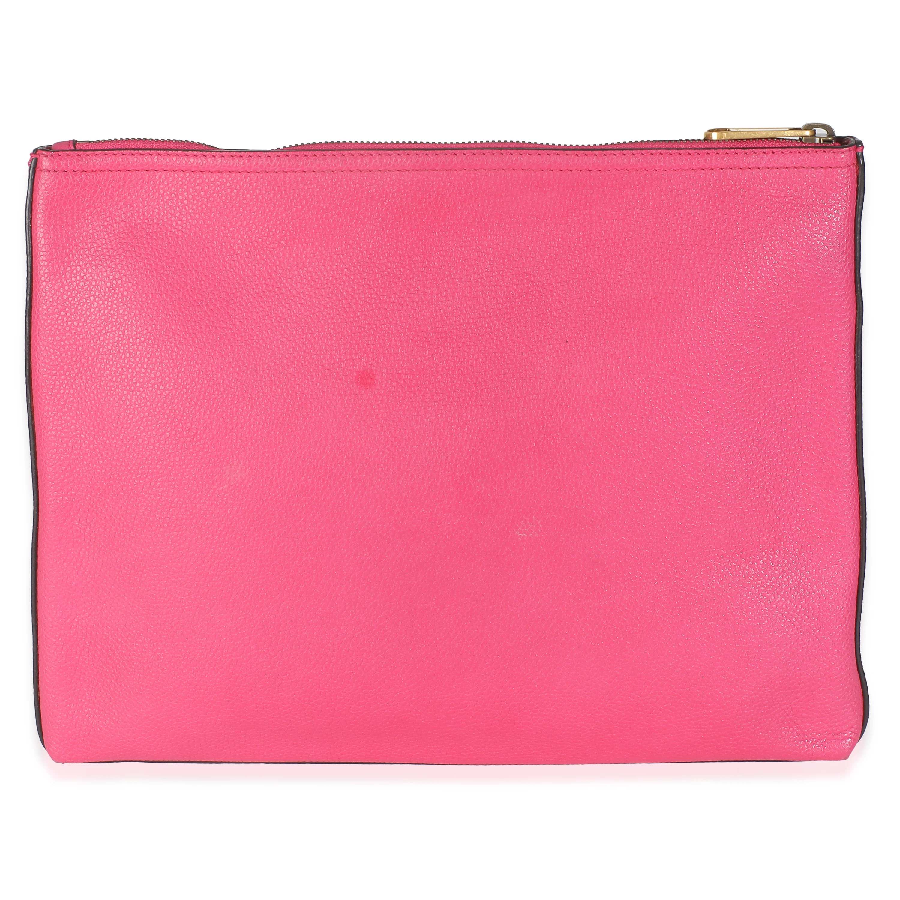 Pink Pebbled Calfskin Medium Logo Portfolio Clutch - Image 3