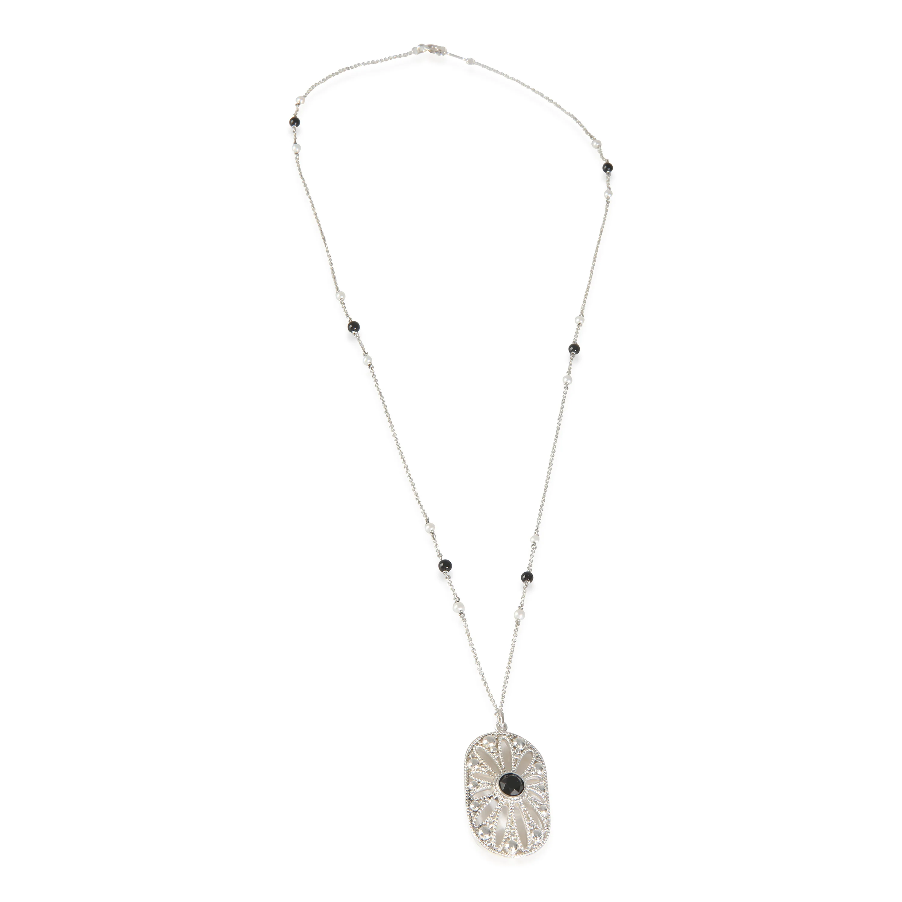 Sterling Silver Pearl and Onyx Ziegfeld Daisy Pendant - Image 2