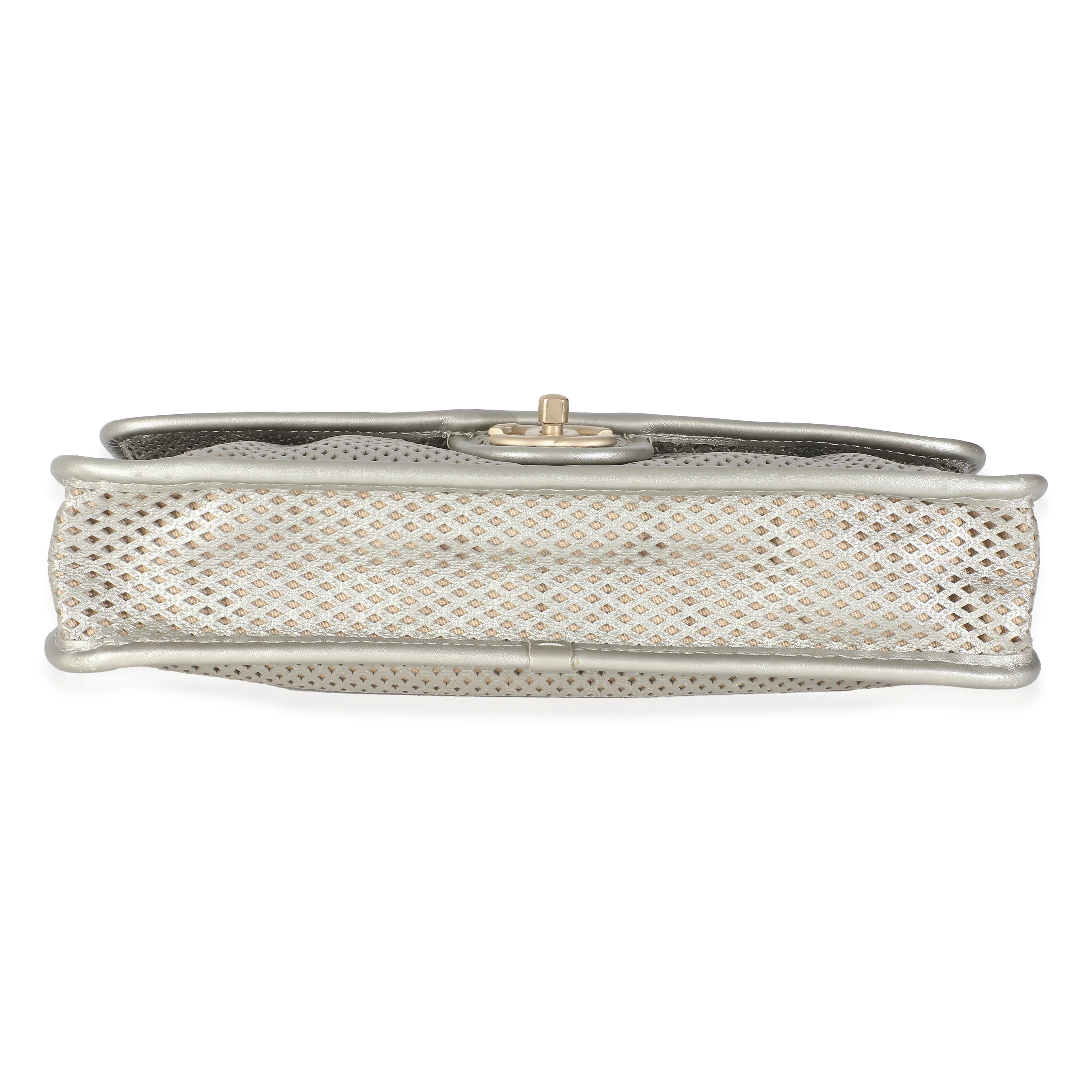 Light Gold Metallic Perforated Calfskin Small Up In The Air Flap - Image 5