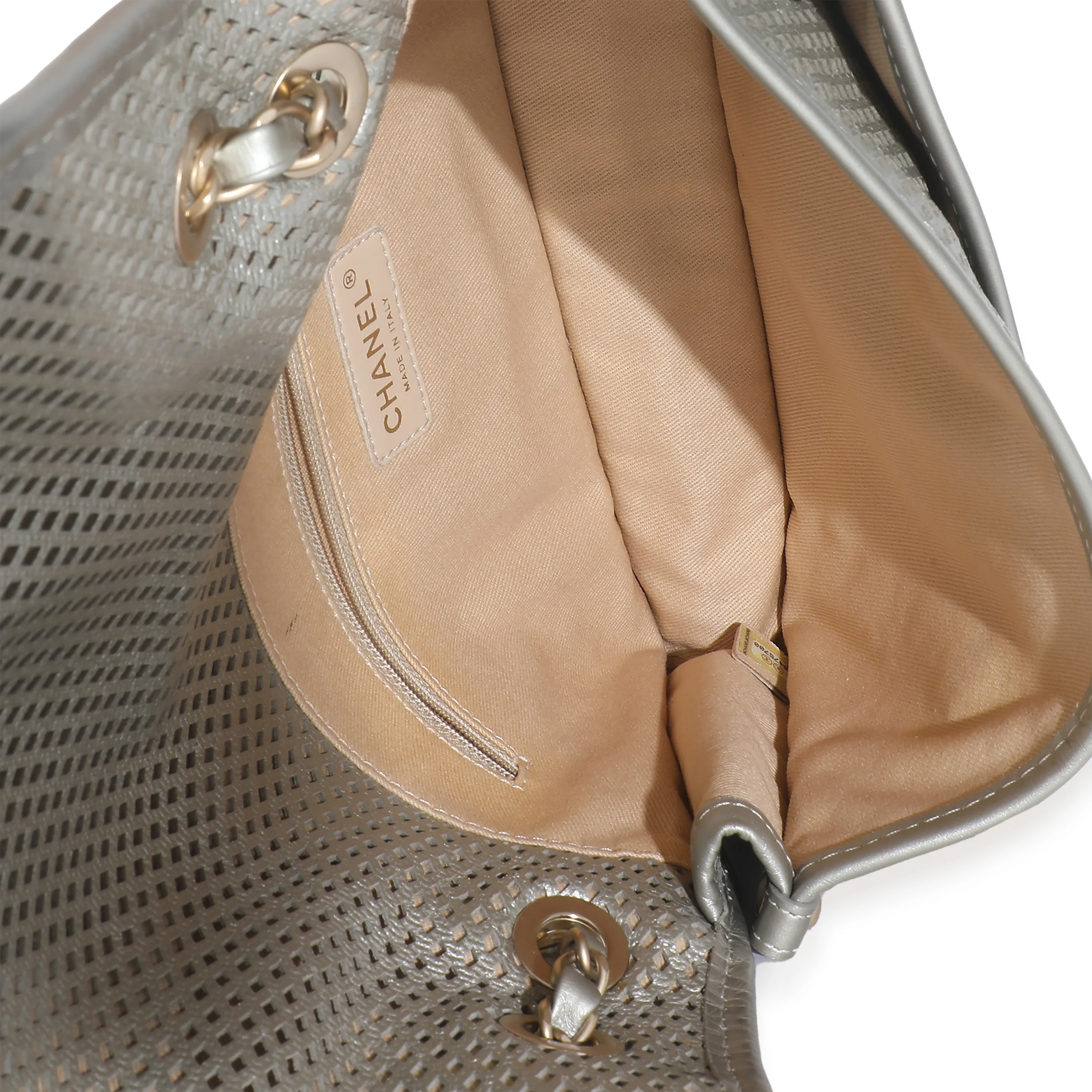 Light Gold Metallic Perforated Calfskin Small Up In The Air Flap - Image 9