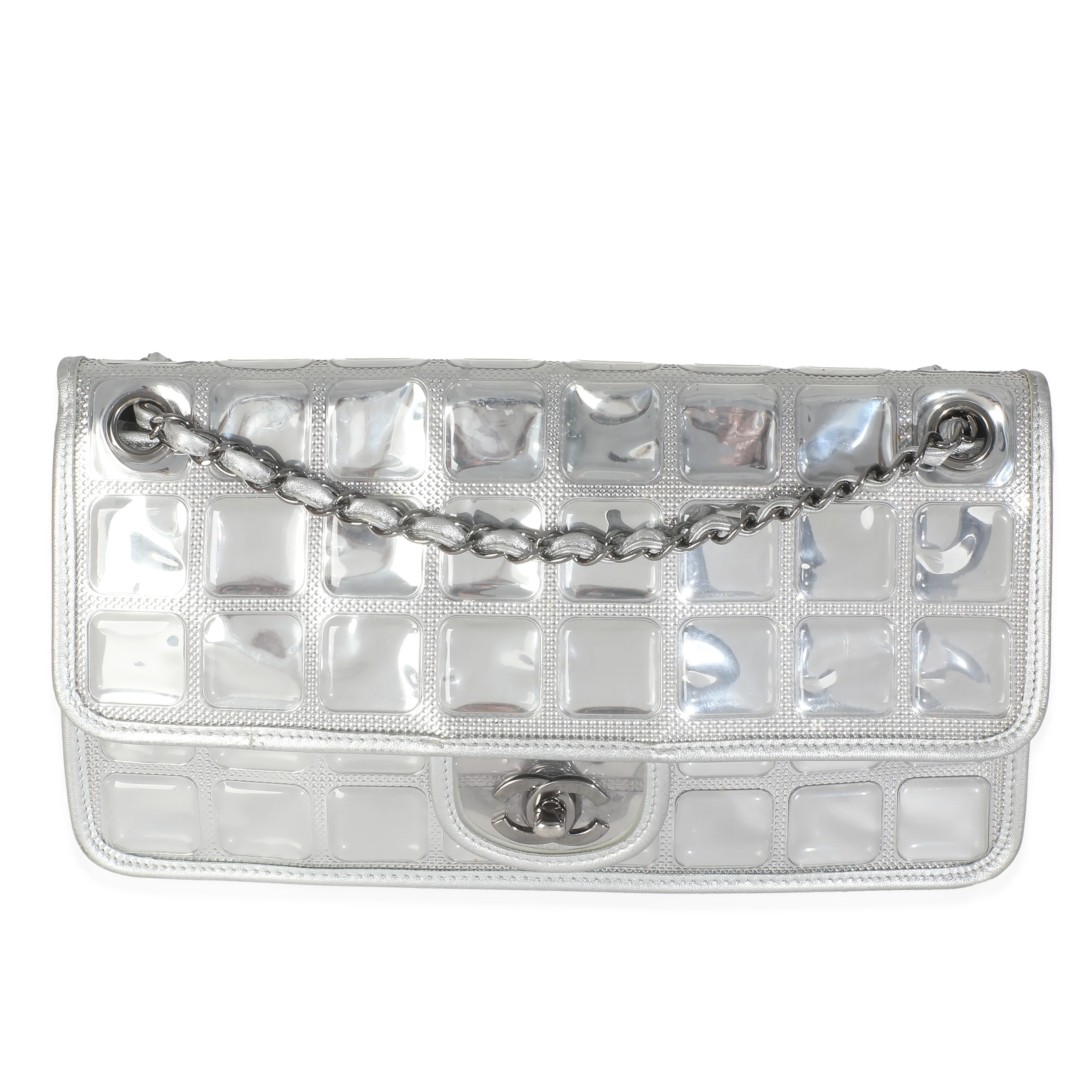 Silver PVC Calfskin Ice Cube Flap