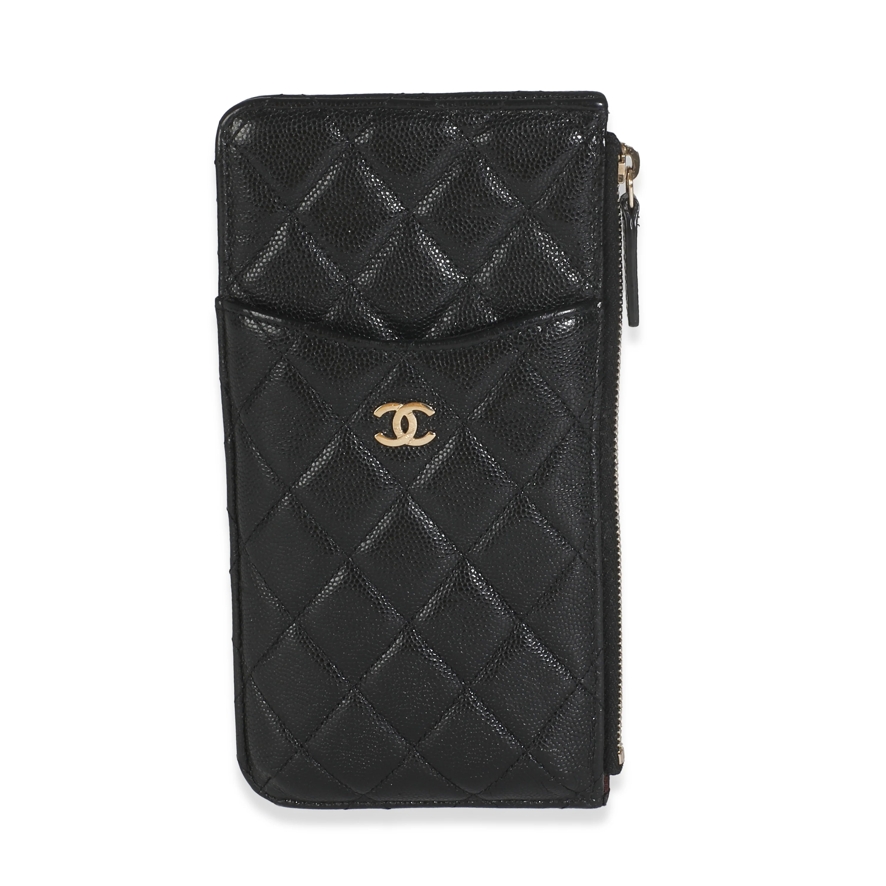 20S Black Quilted Caviar Phone Wallet
