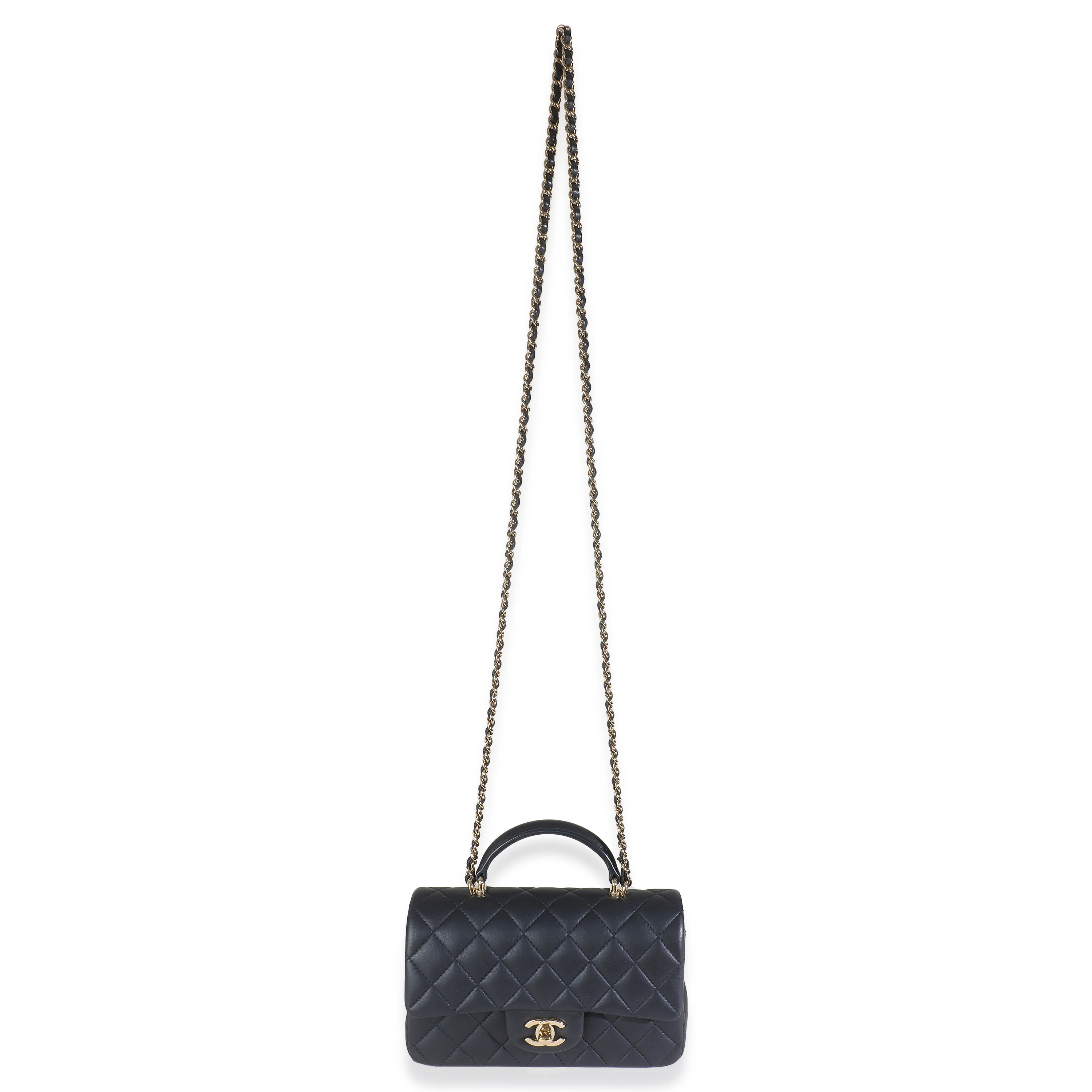 Navy Quilted Lambskin Mini Rectangular Top Handle - Image 8