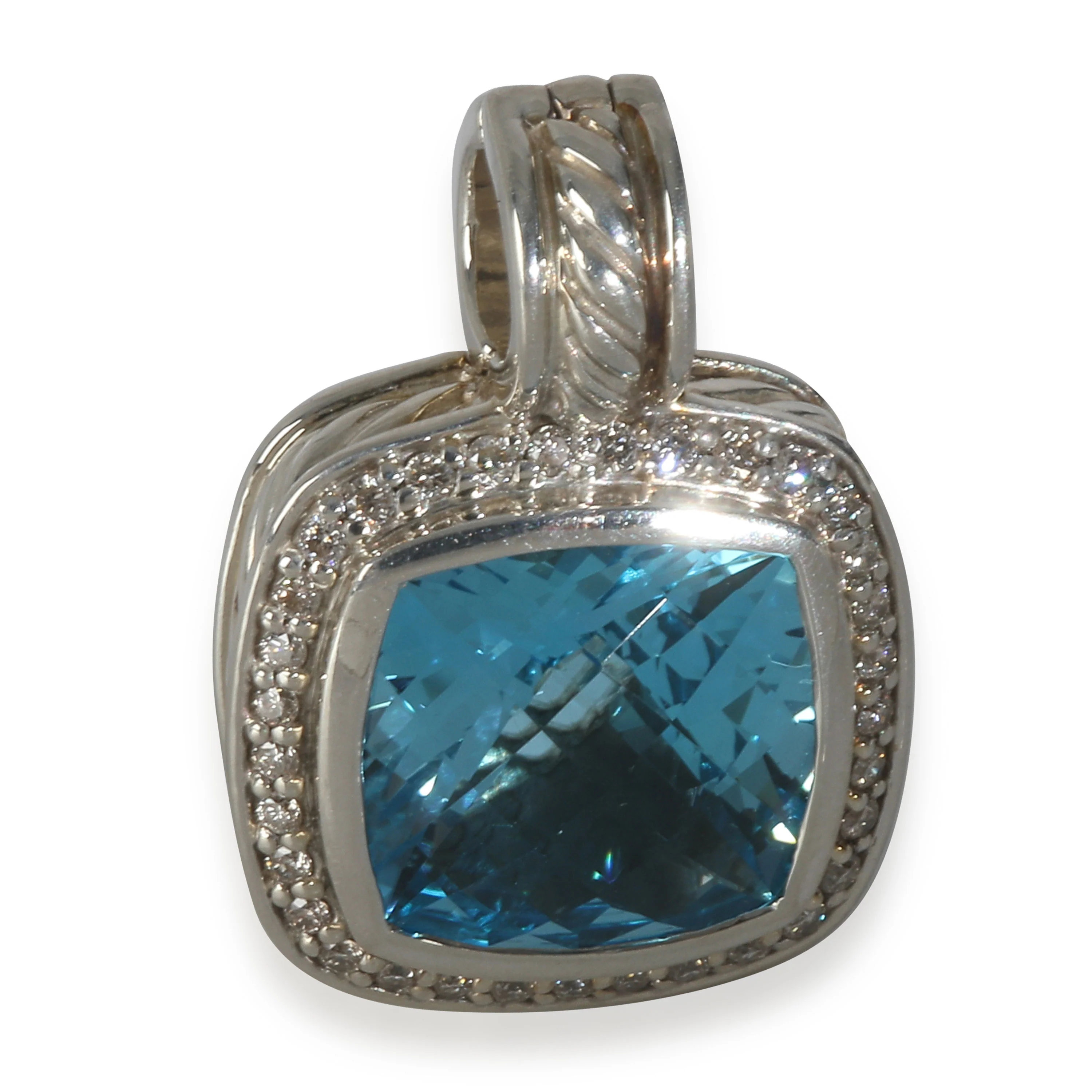 Sterling Silver Blue Topaz and Diamond 11mm Albion Pendant - Image 4