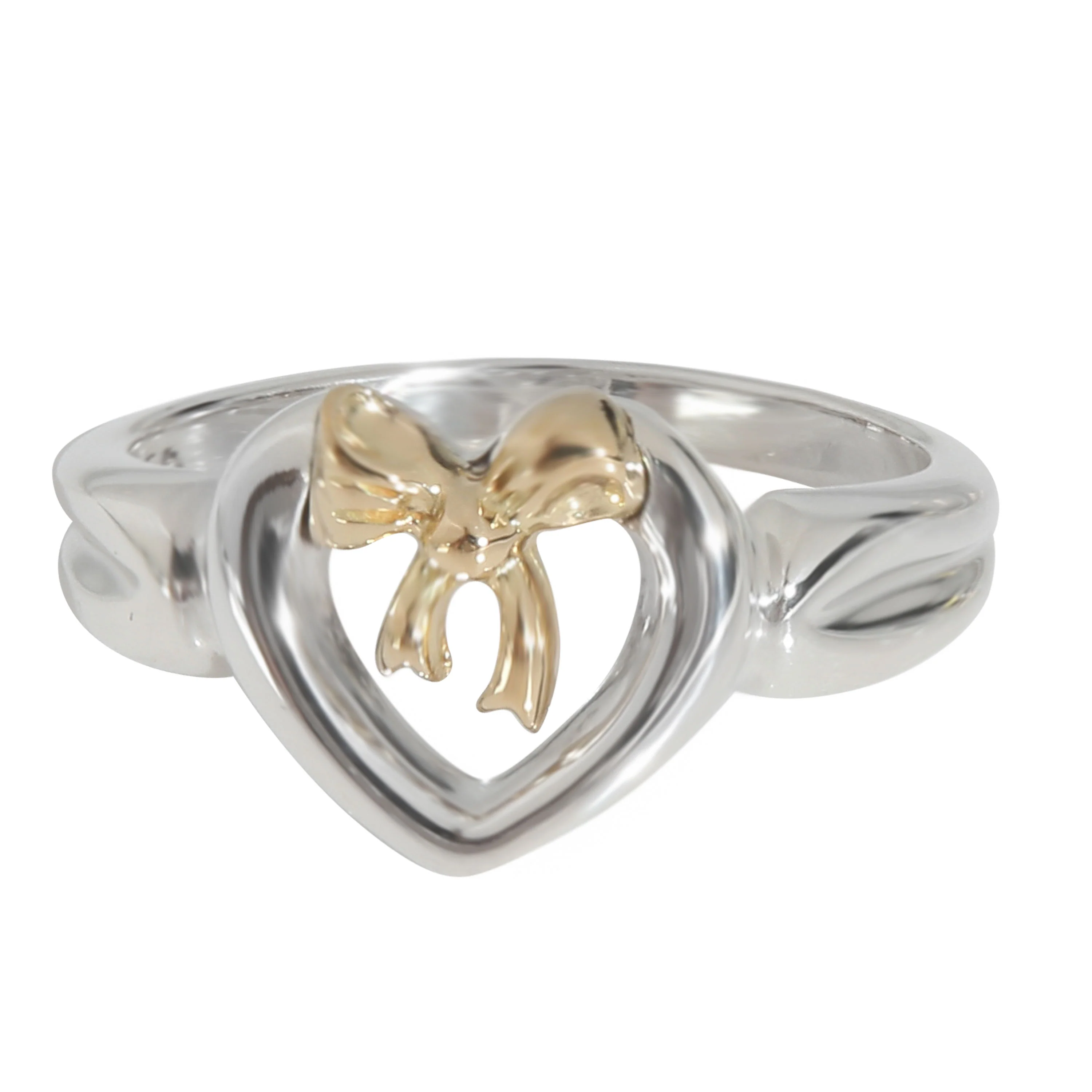 Yellow Gold & Sterling Silver  Vintage Heart & Bow Ring