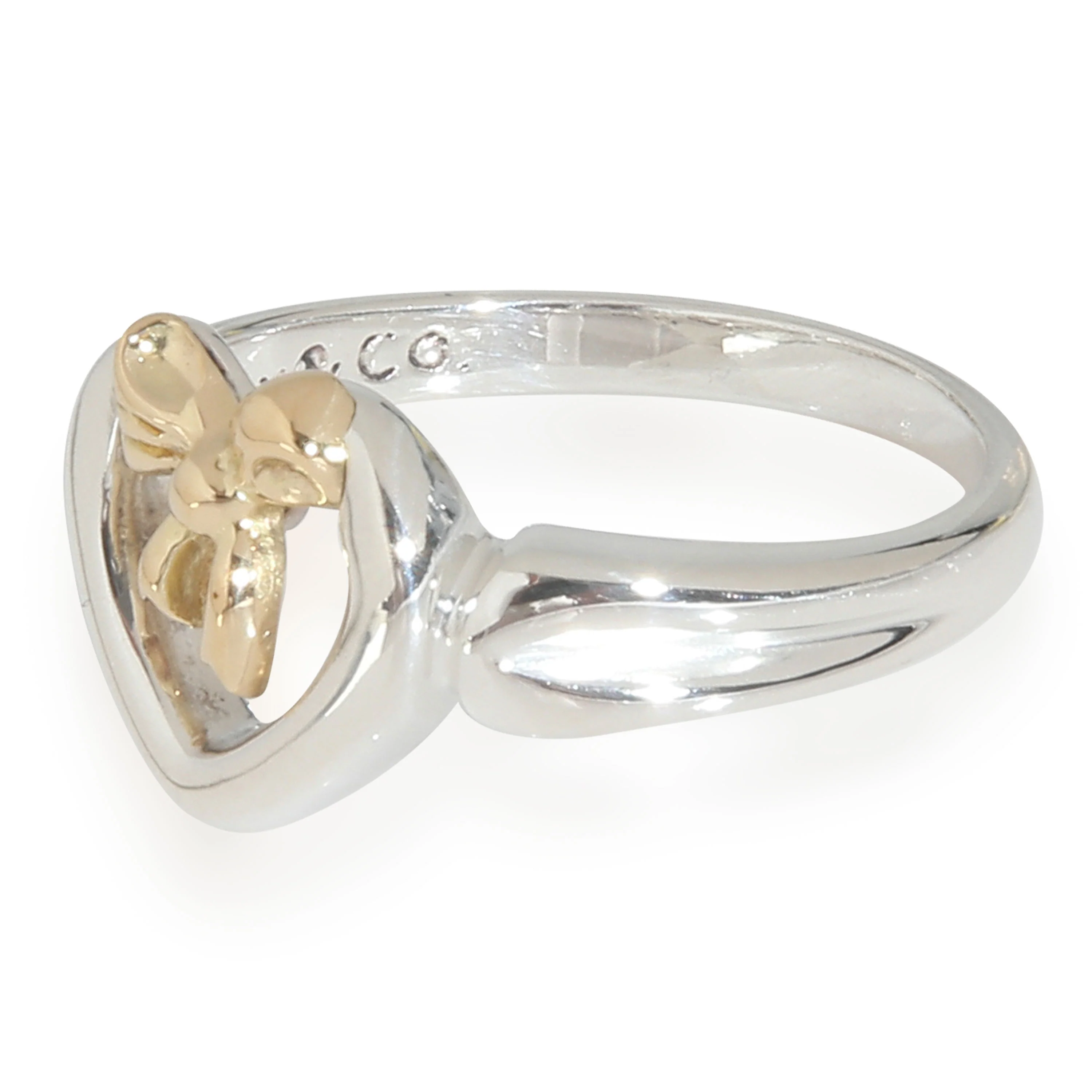 Yellow Gold & Sterling Silver  Vintage Heart & Bow Ring - Image 2