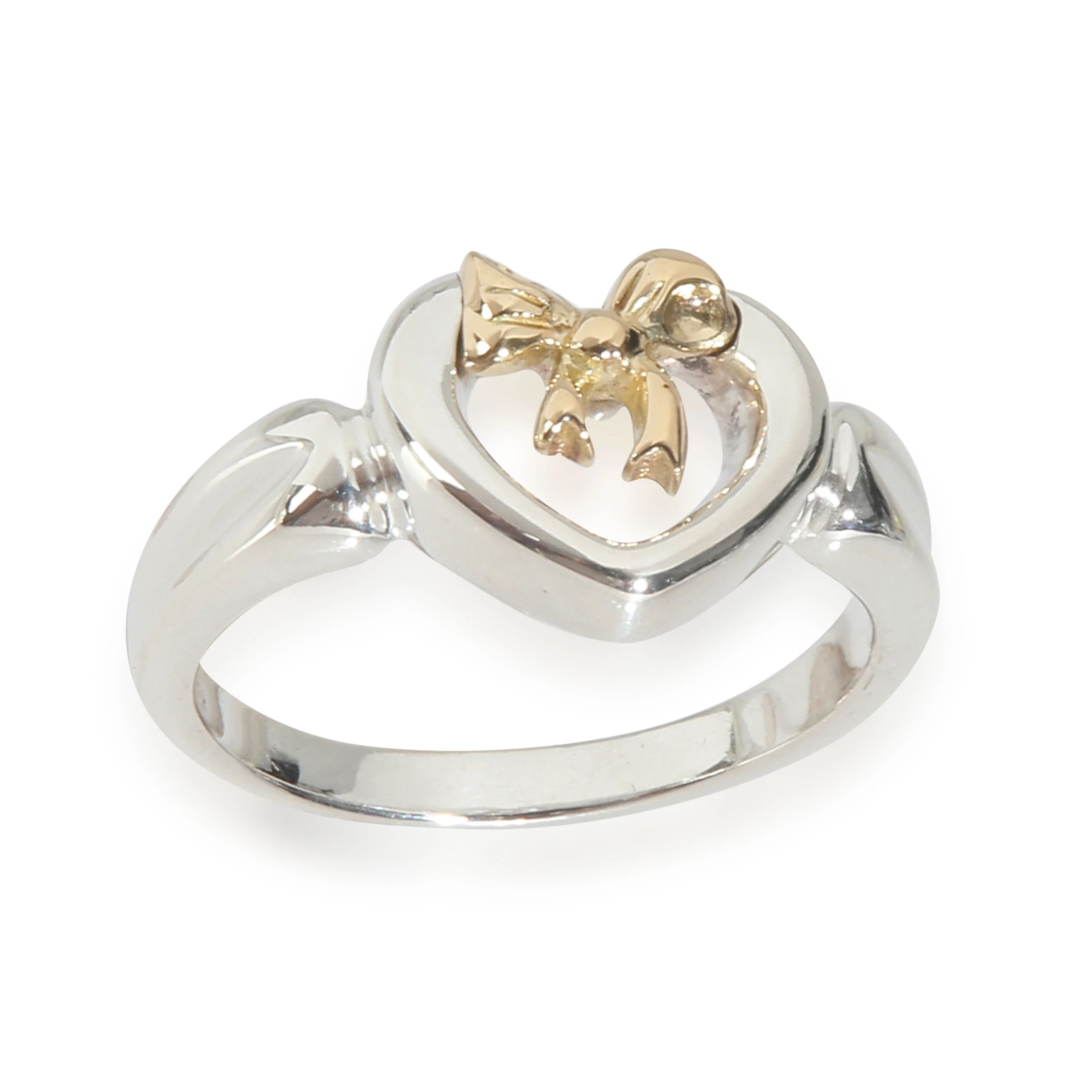Yellow Gold & Sterling Silver  Vintage Heart & Bow Ring - Image 3