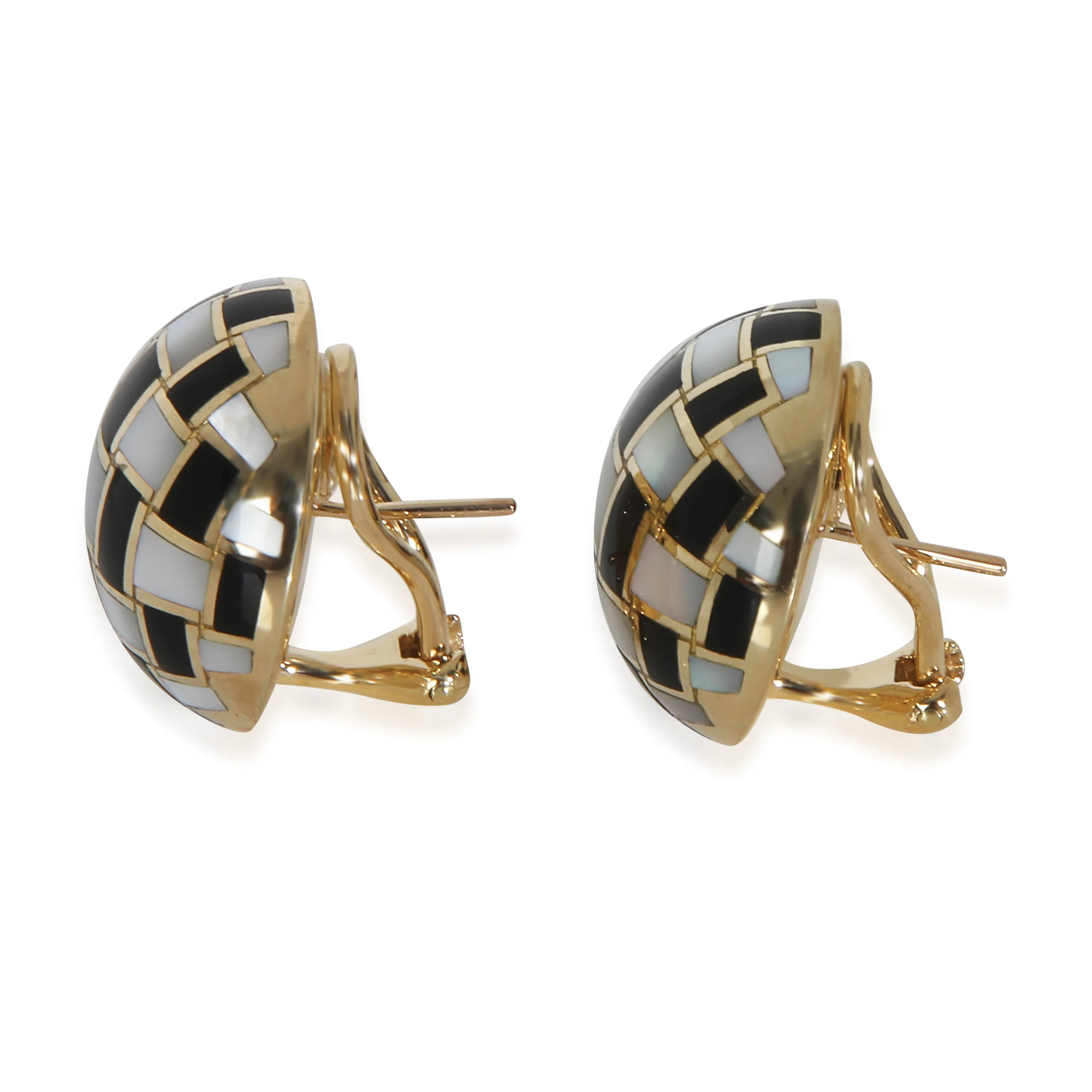 Yellow Gold Mother Of Pearl and Onyx Mosiac Earrings - Image 2