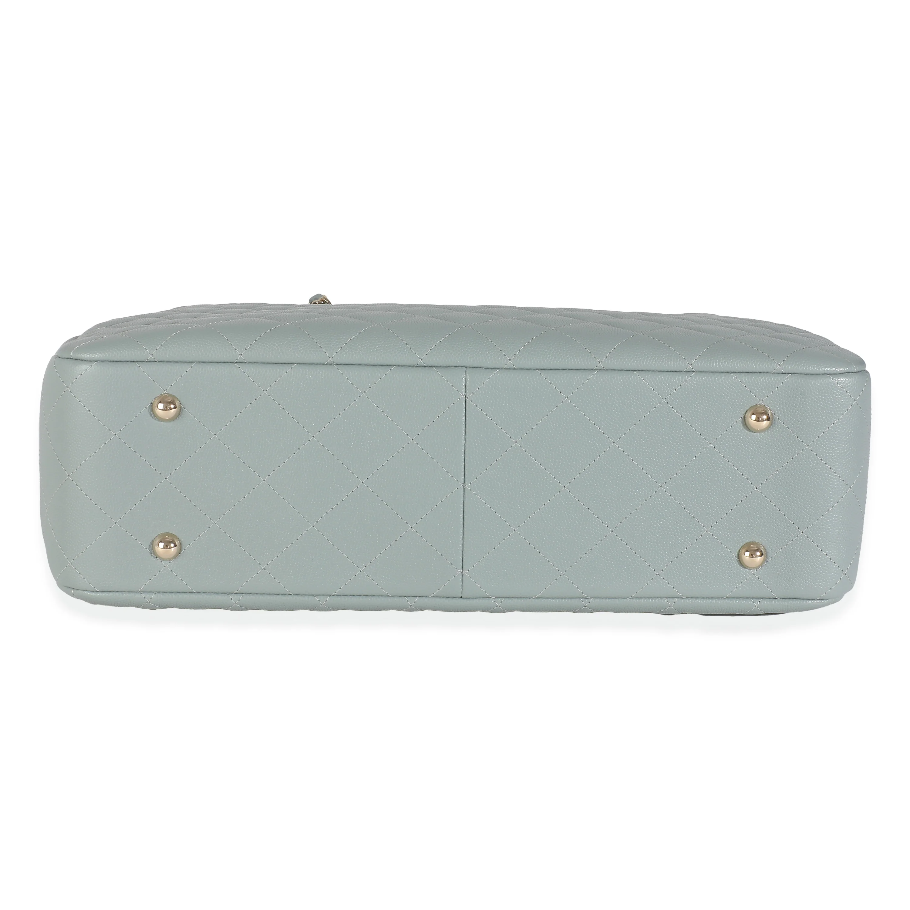 Light Blue Quilted Caviar Large Classic Shopping Tote - Image 5
