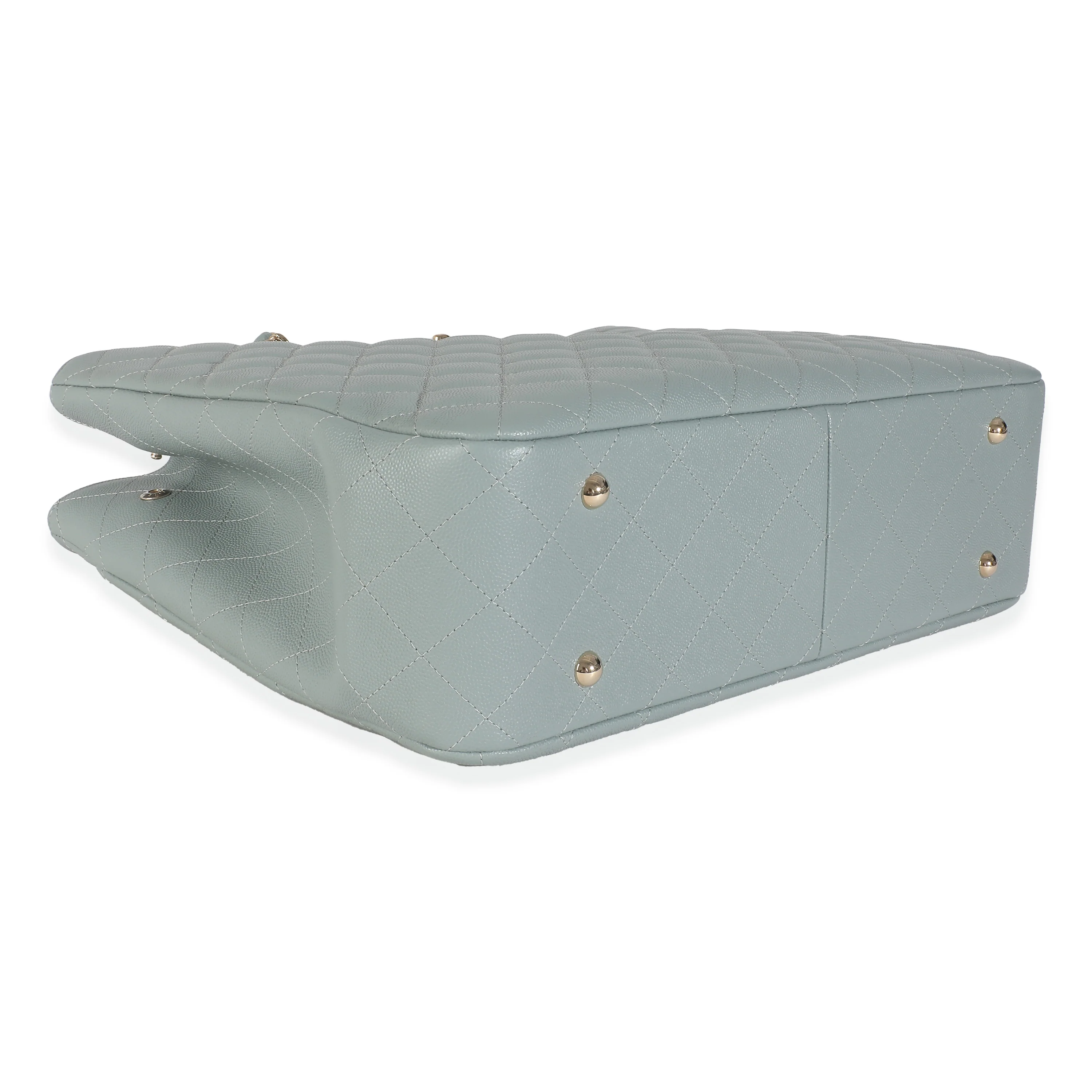 Light Blue Quilted Caviar Large Classic Shopping Tote - Image 6