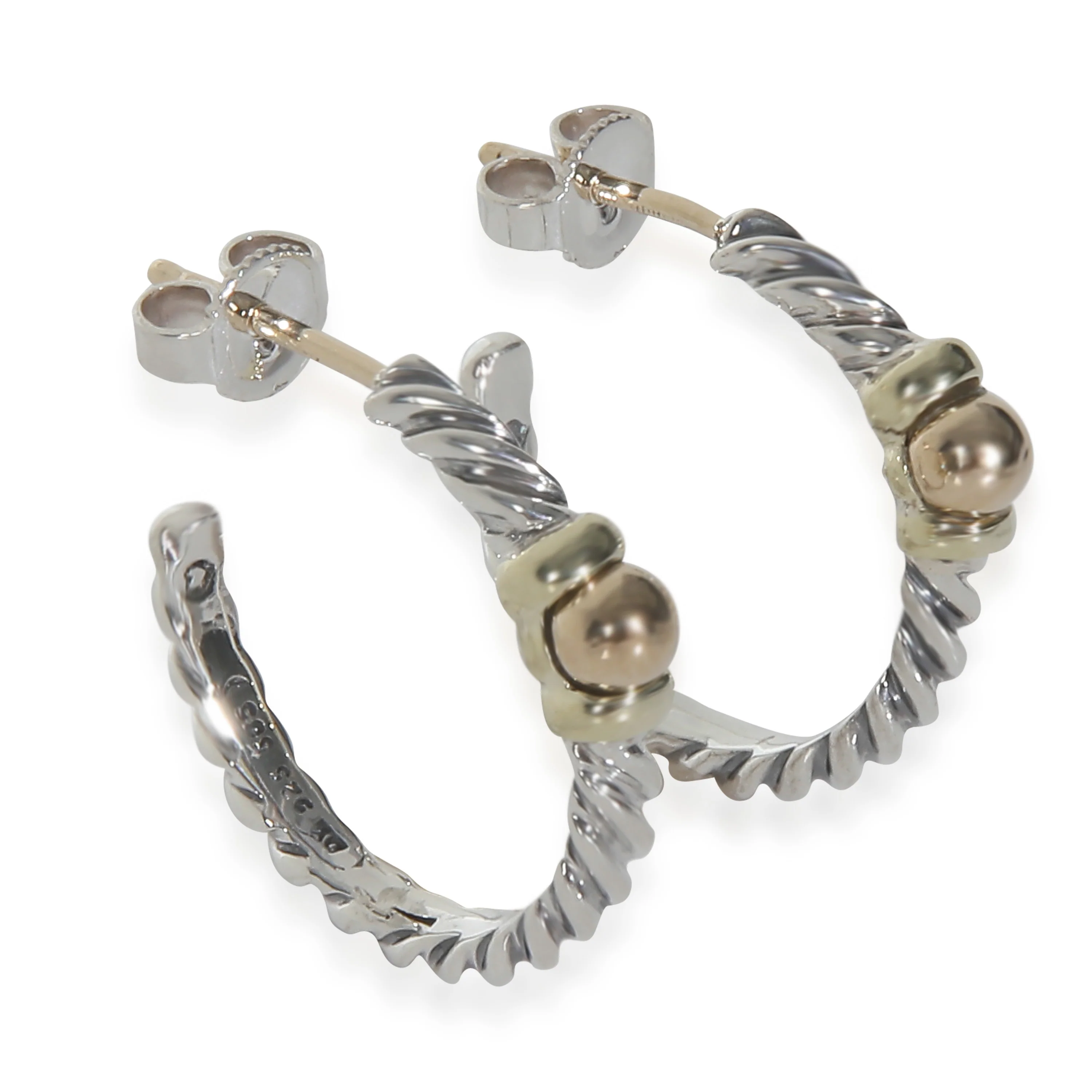 Yellow Gold & Sterling Silver  Cable Hoop Earrings - Image 2