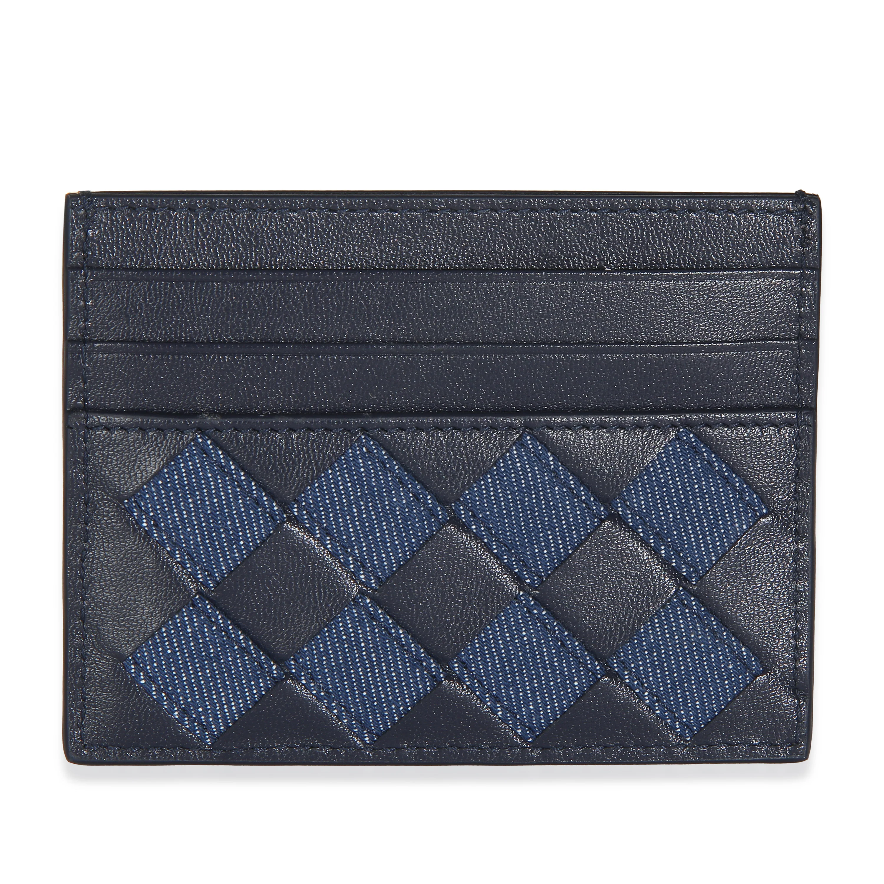 Navy Nappa Intrecciato Denim Credit Card Case