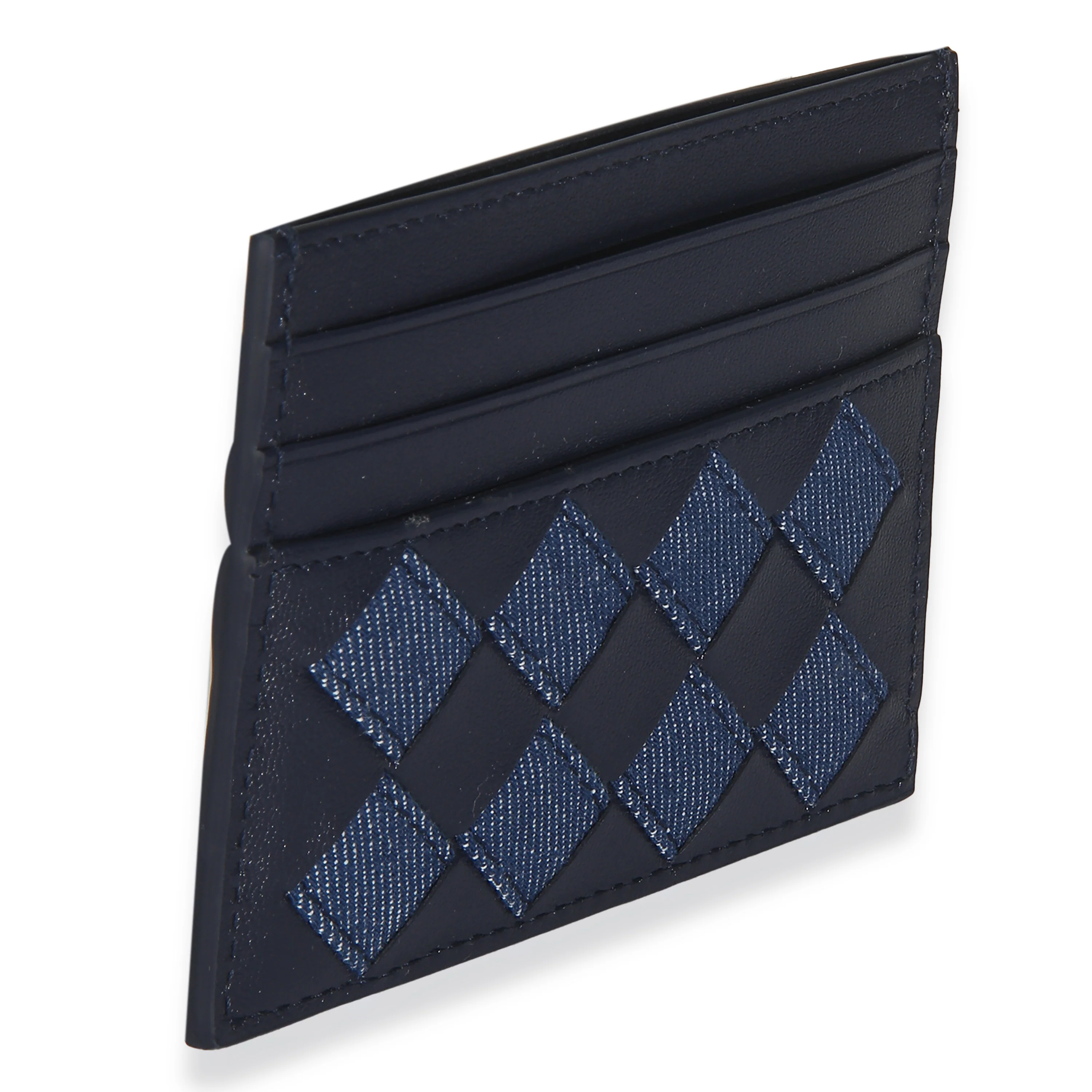 Navy Nappa Intrecciato Denim Credit Card Case - Image 3