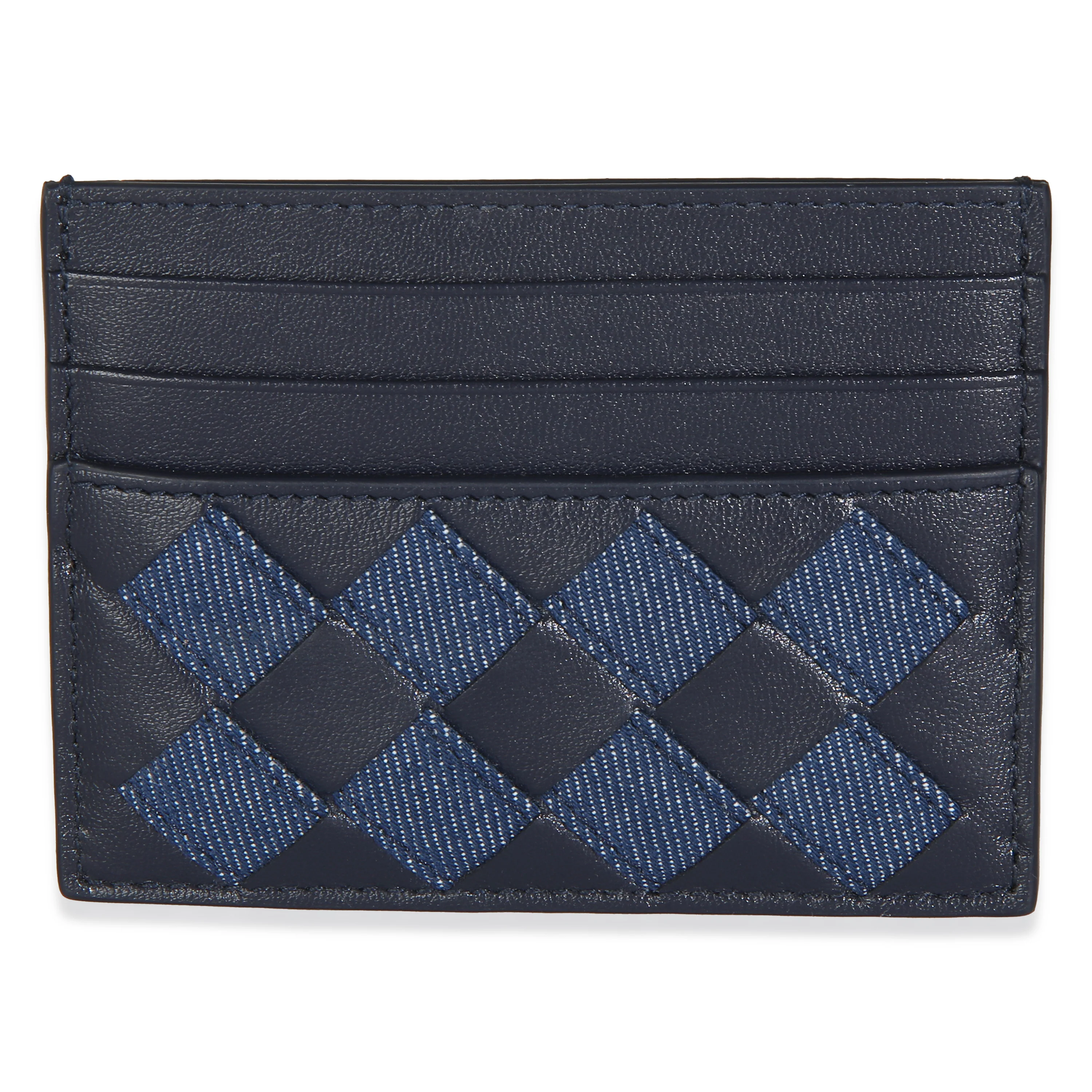Navy Nappa Intrecciato Denim Credit Card Case - Image 4