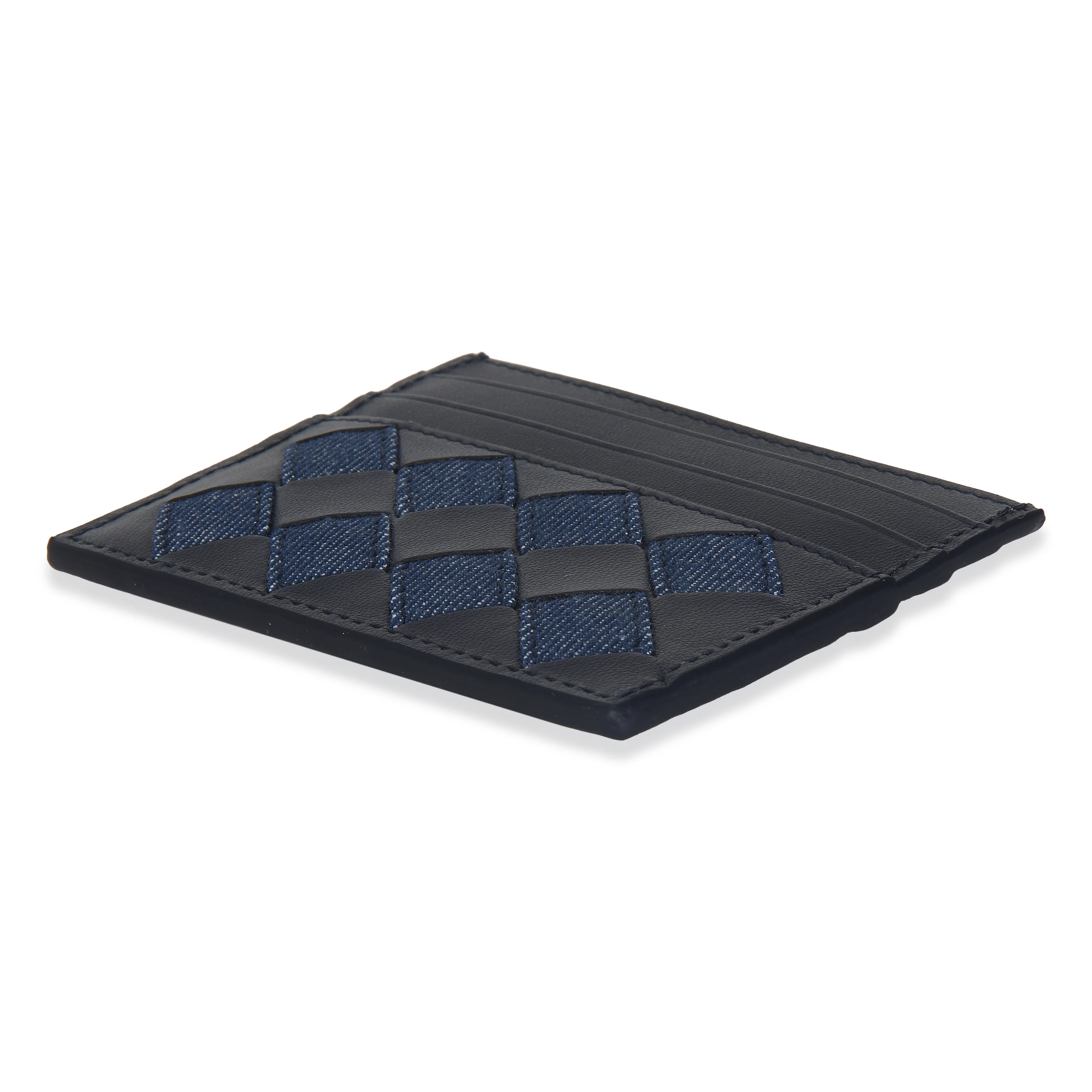 Navy Nappa Intrecciato Denim Credit Card Case - Image 5