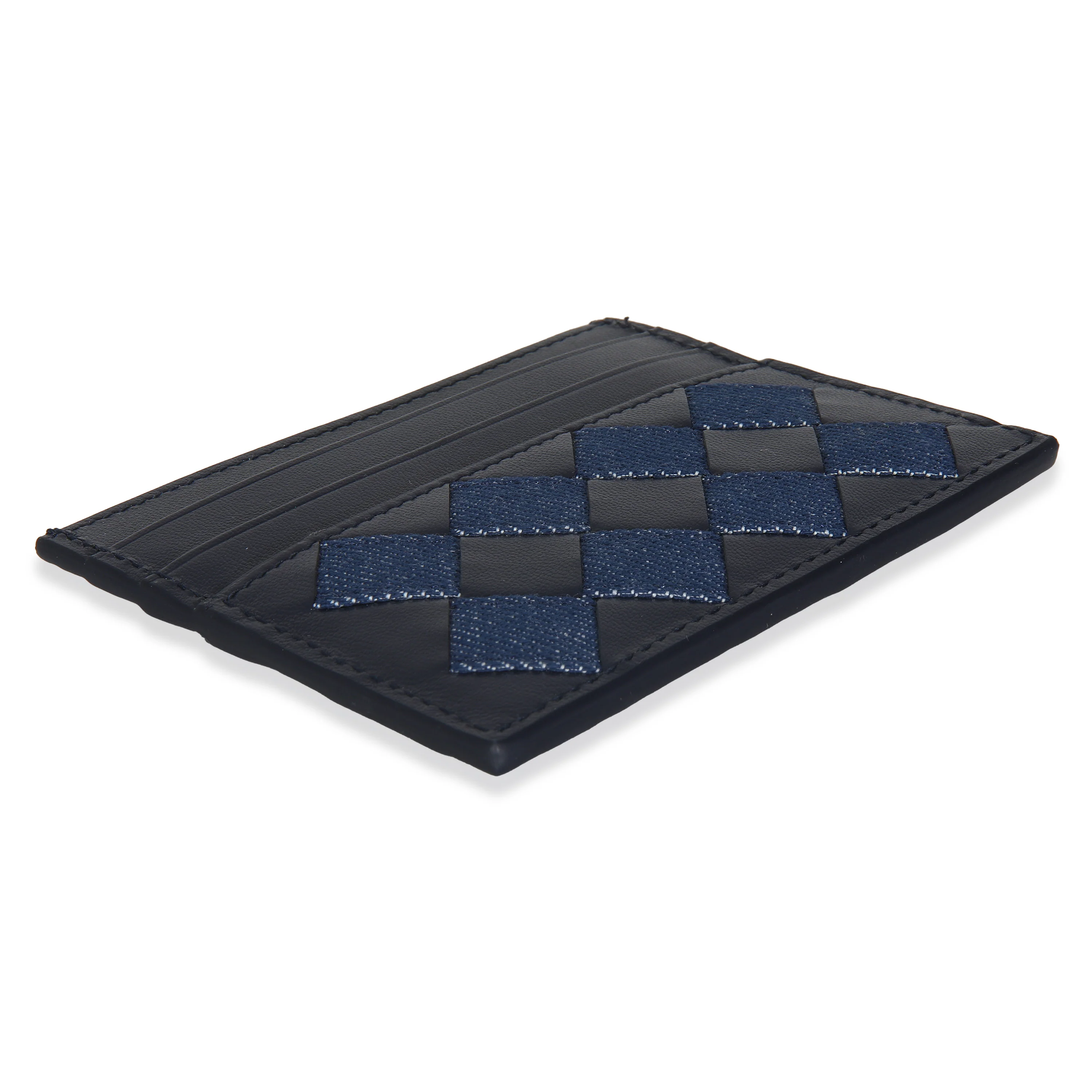 Navy Nappa Intrecciato Denim Credit Card Case - Image 6