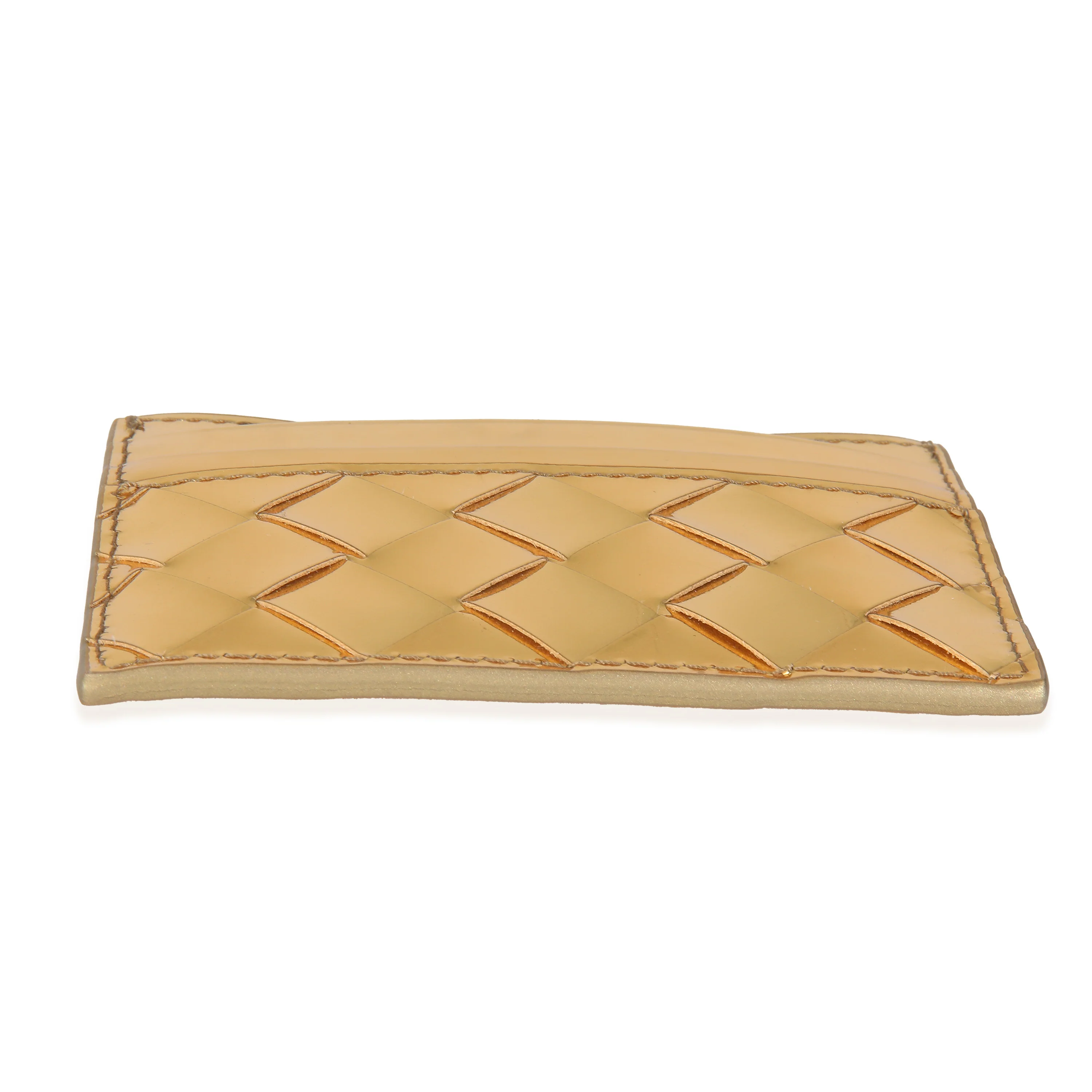 Gold Metallic Intrecciato Leather Credit Card Case - Image 5