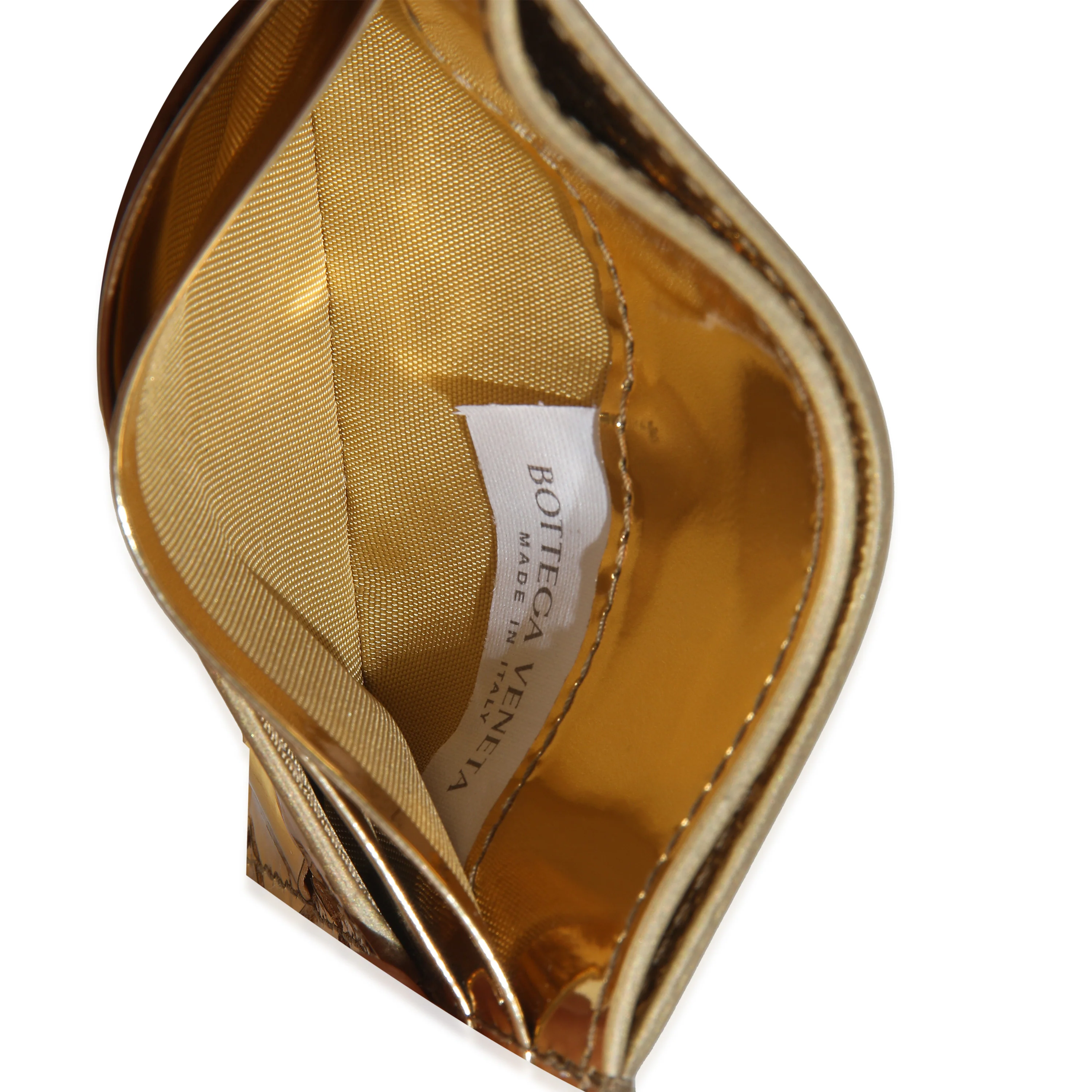Gold Metallic Intrecciato Leather Credit Card Case - Image 8