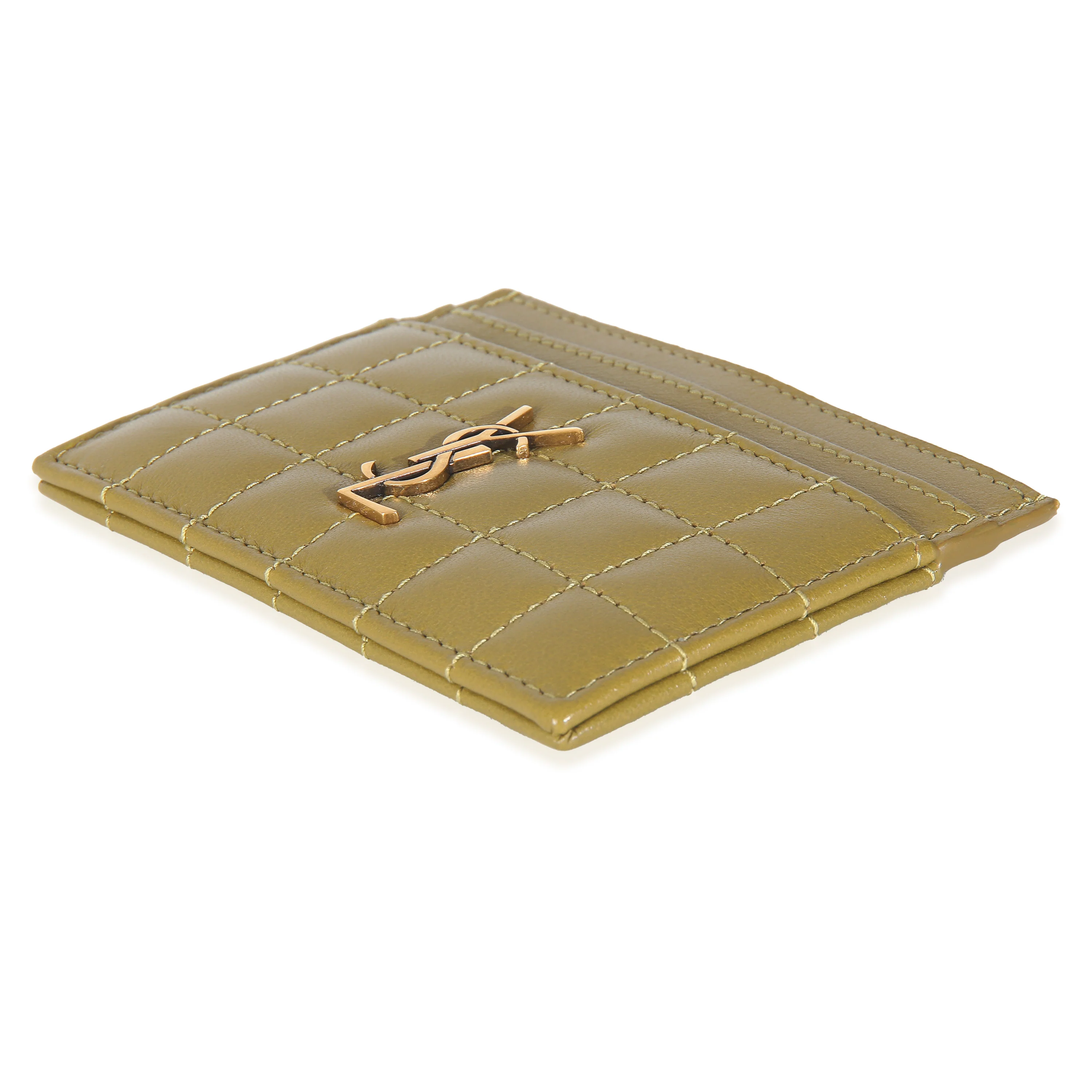 Olive Drab Quilted Lambskin Cassandre Credit Card Case - Image 7