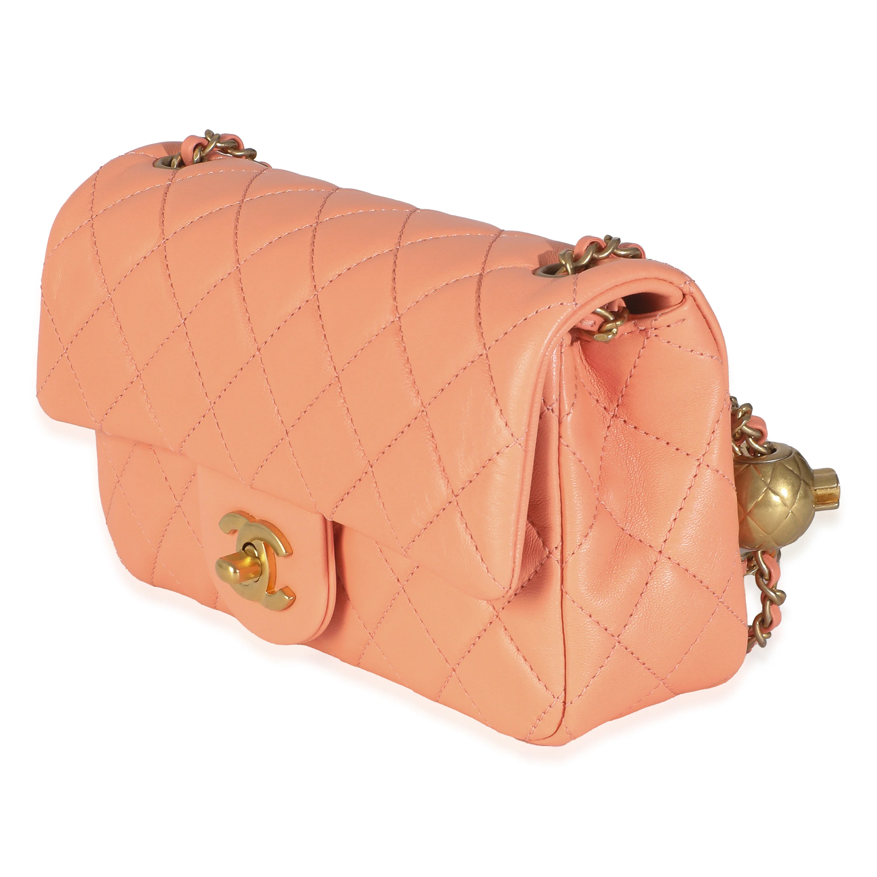 Coral Quilted Lambskin Mini Rectangular Pearl Crush Flap Bag - Image 2