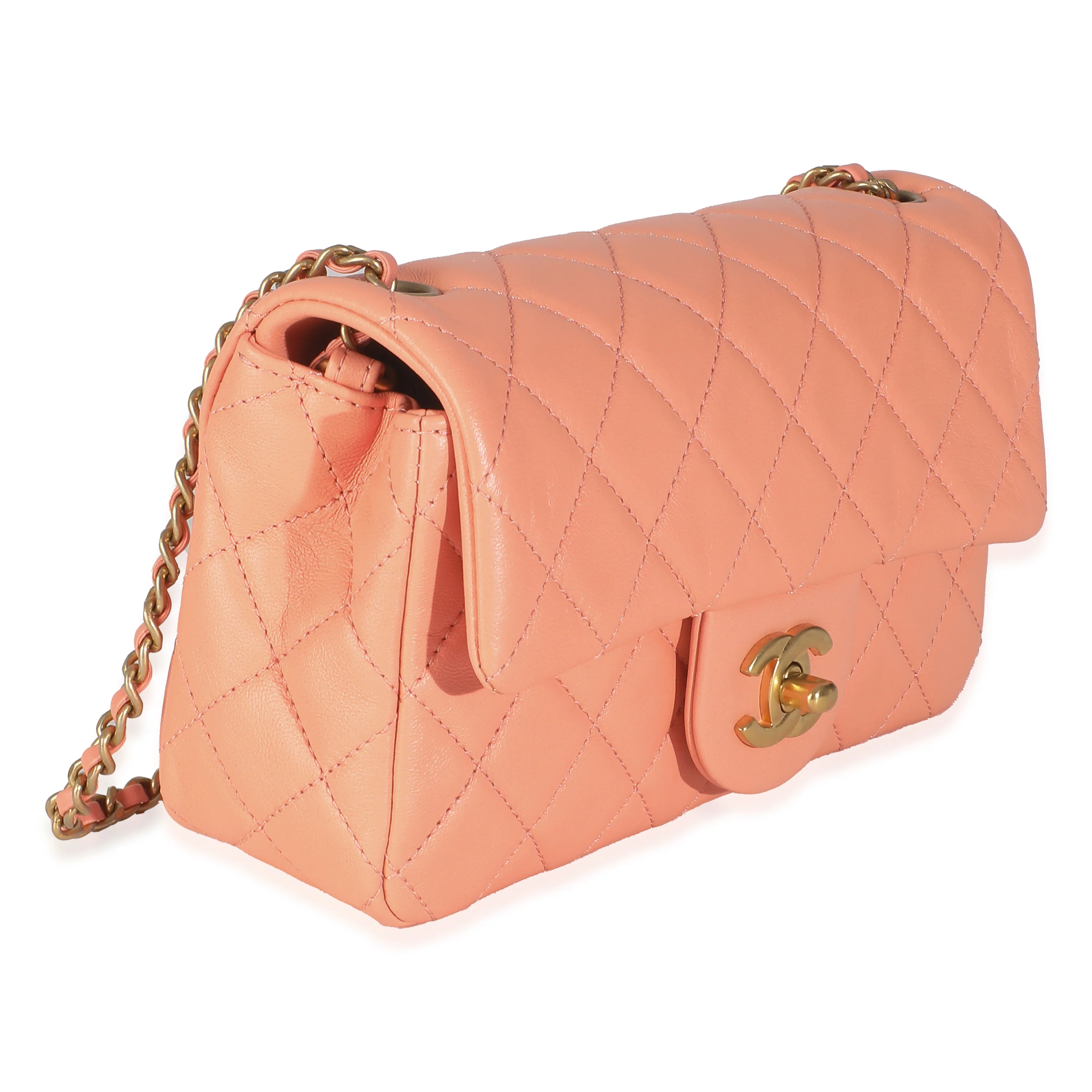 Coral Quilted Lambskin Mini Rectangular Pearl Crush Flap Bag - Image 3
