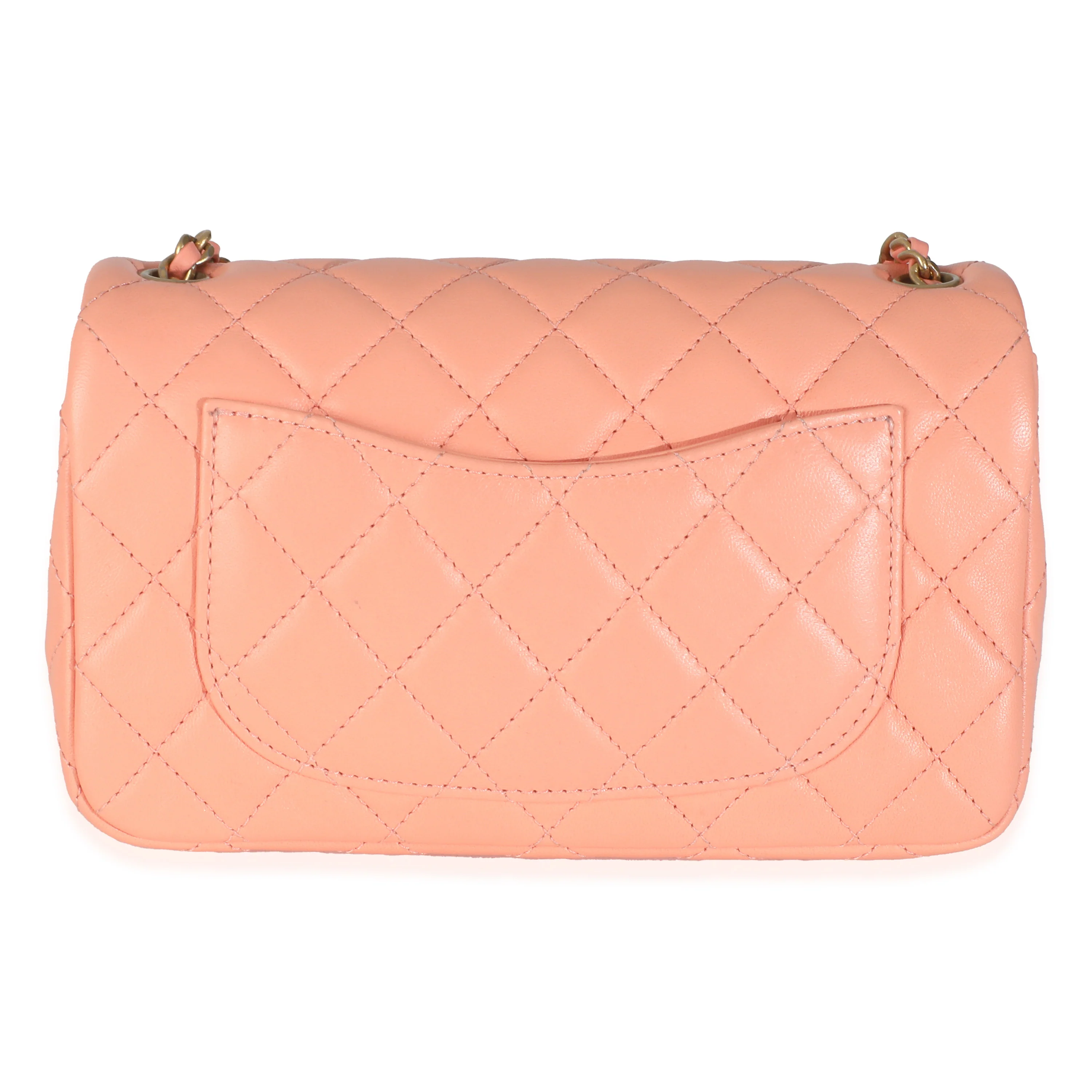Coral Quilted Lambskin Mini Rectangular Pearl Crush Flap Bag - Image 4