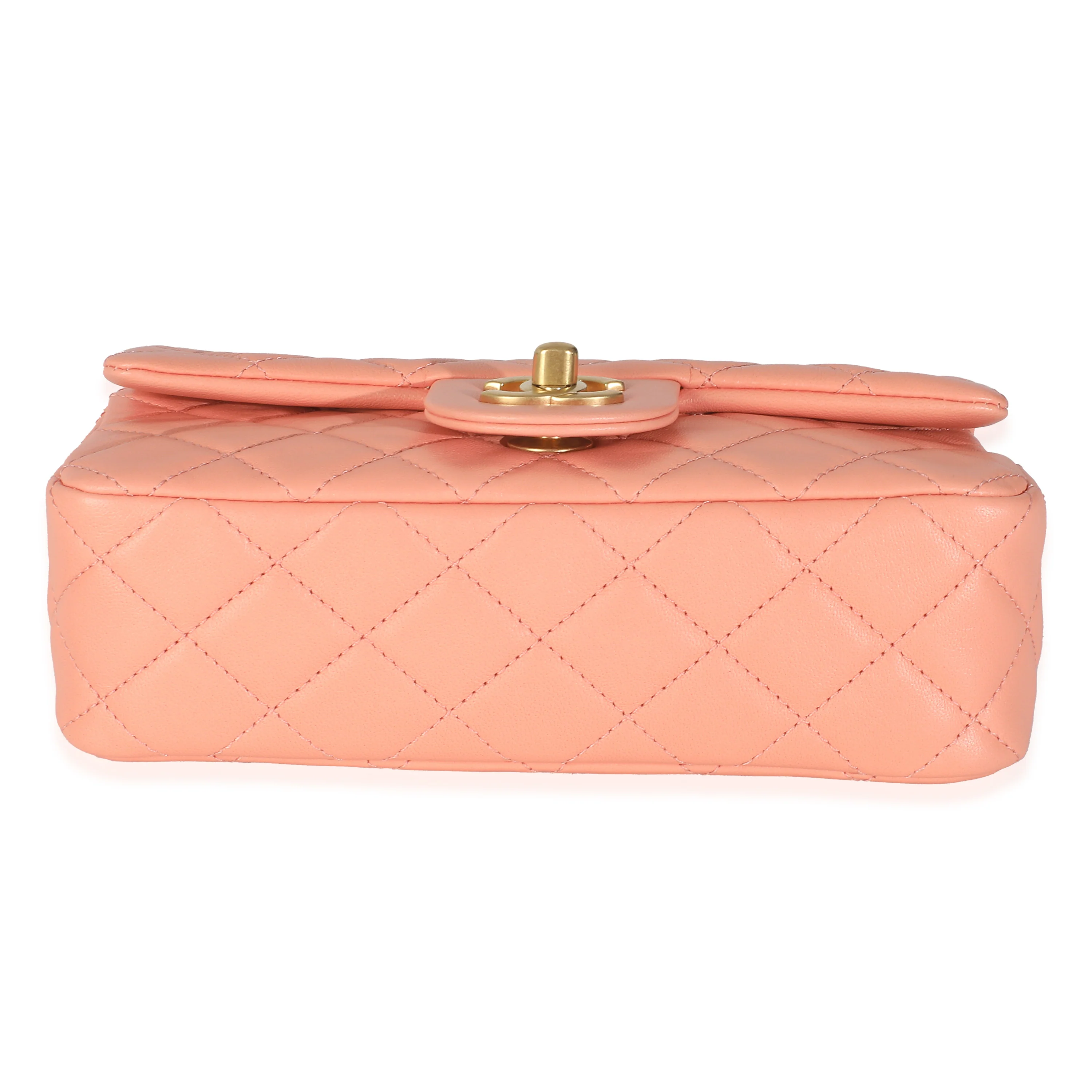 Coral Quilted Lambskin Mini Rectangular Pearl Crush Flap Bag - Image 5