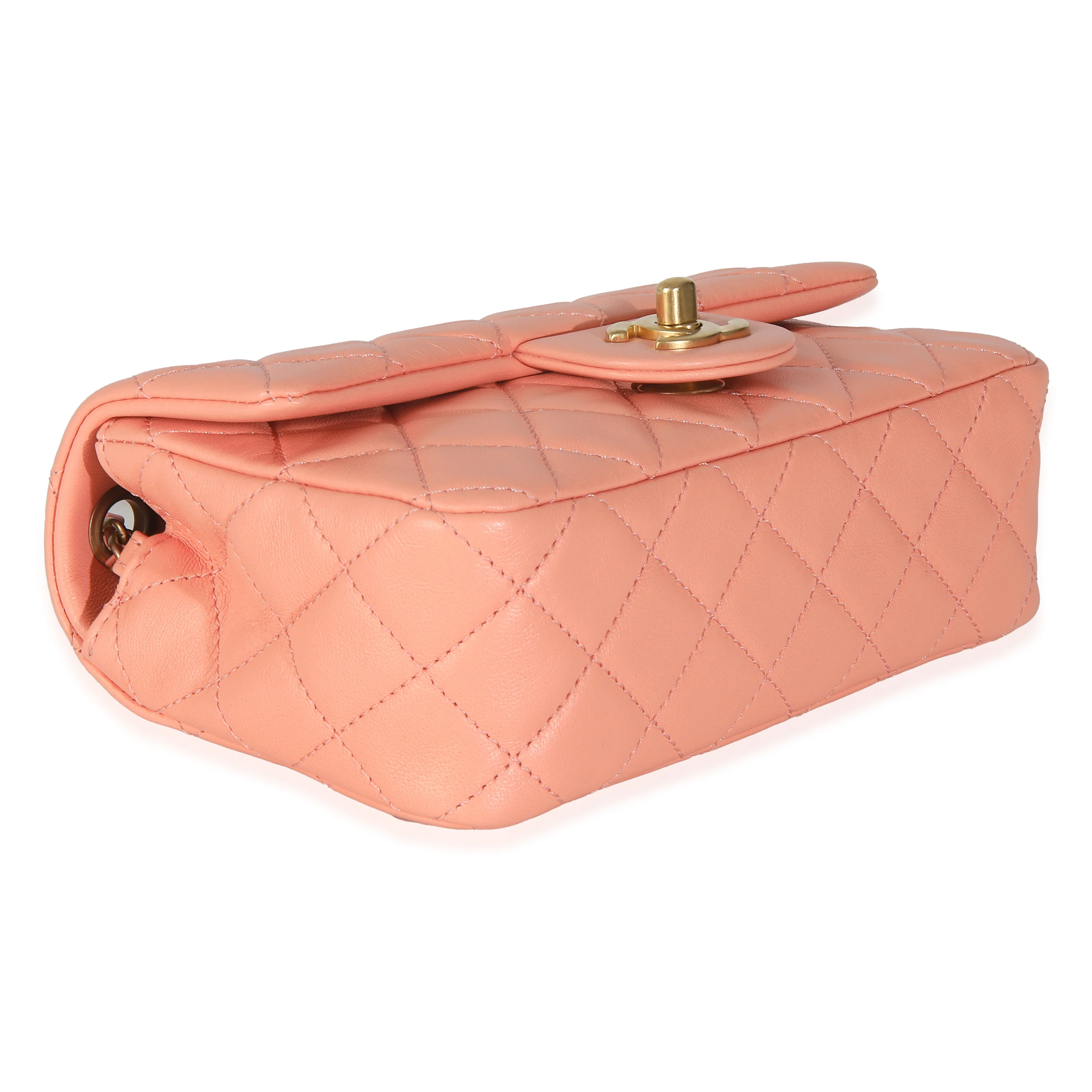 Coral Quilted Lambskin Mini Rectangular Pearl Crush Flap Bag - Image 6