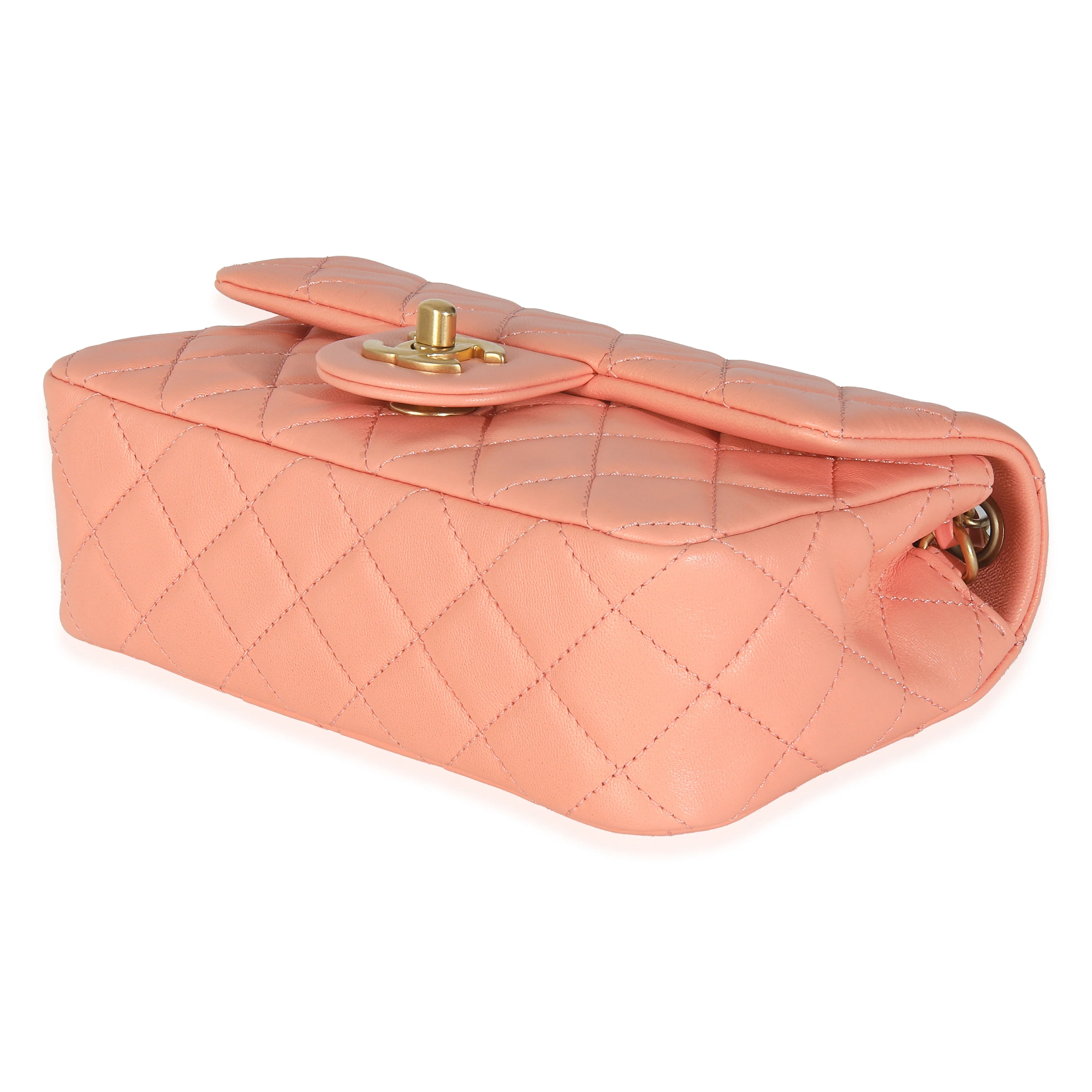 Coral Quilted Lambskin Mini Rectangular Pearl Crush Flap Bag - Image 7