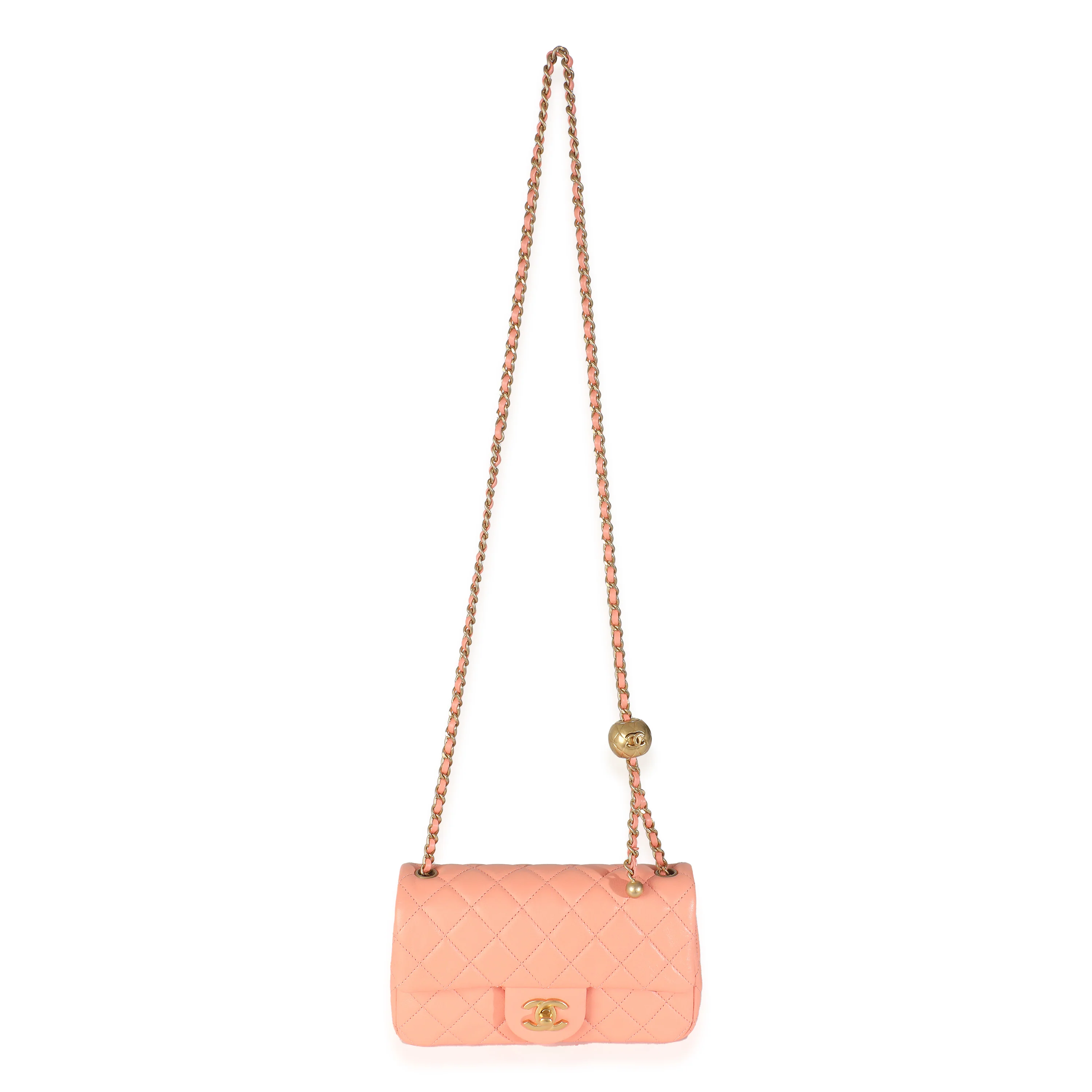 Coral Quilted Lambskin Mini Rectangular Pearl Crush Flap Bag - Image 8