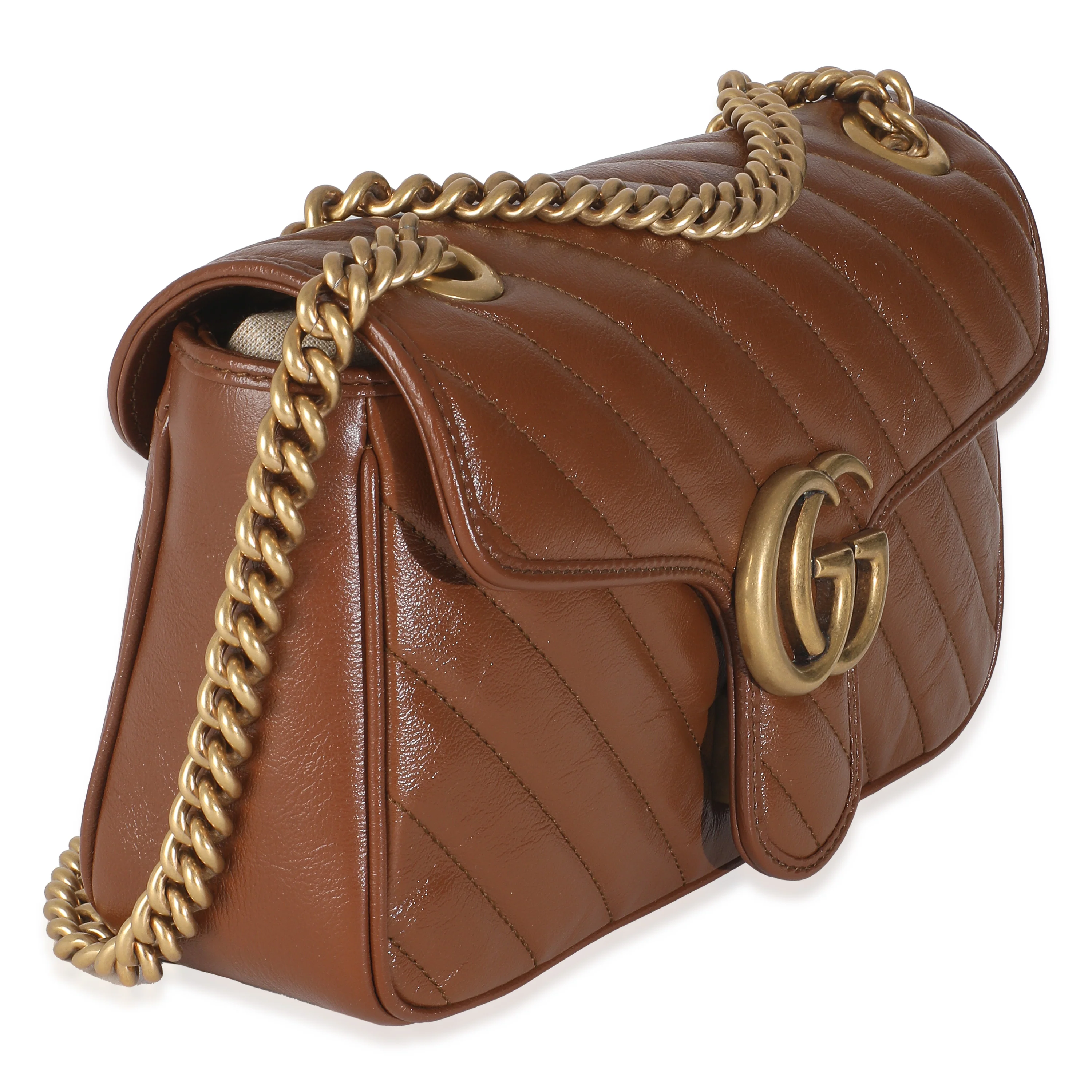 Brown Azalea Calfskin Matelasse Diagonal GG Marmont Shoulder Bag - Image 3