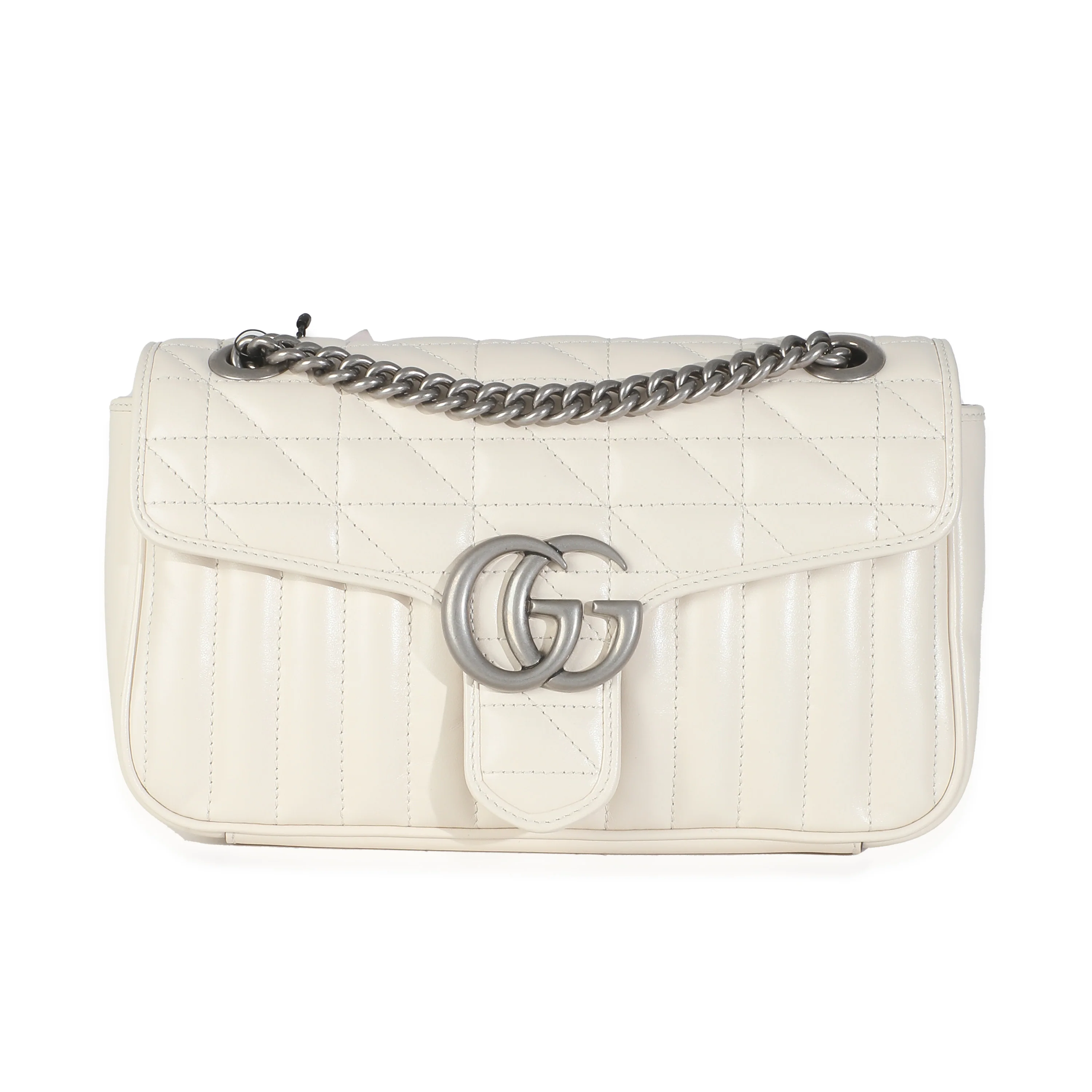 White Calfskin Matelasse Aria GG Marmont Shoulder Bag