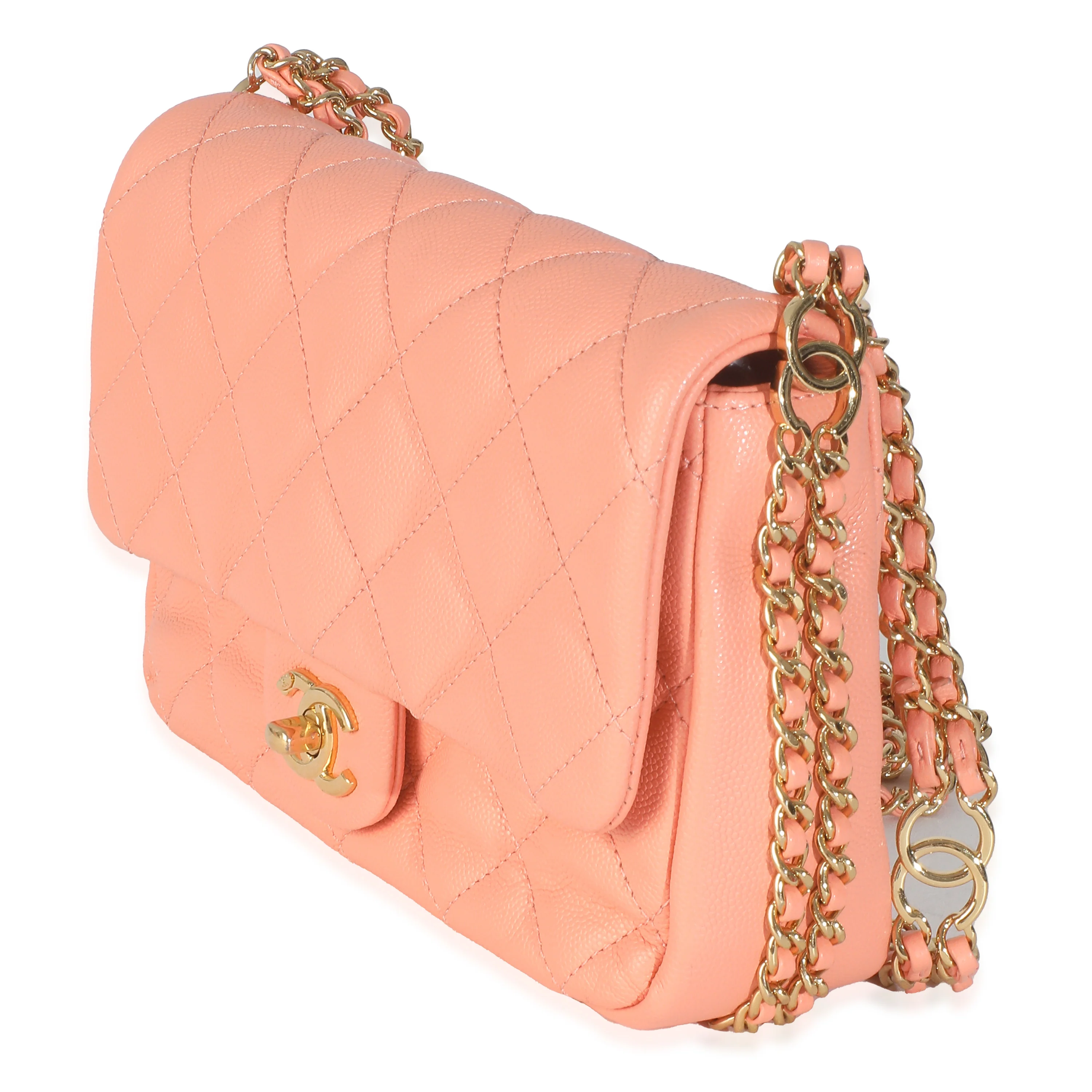Coral Quilted Caviar Coco You Mini Flap Handbag - Image 2