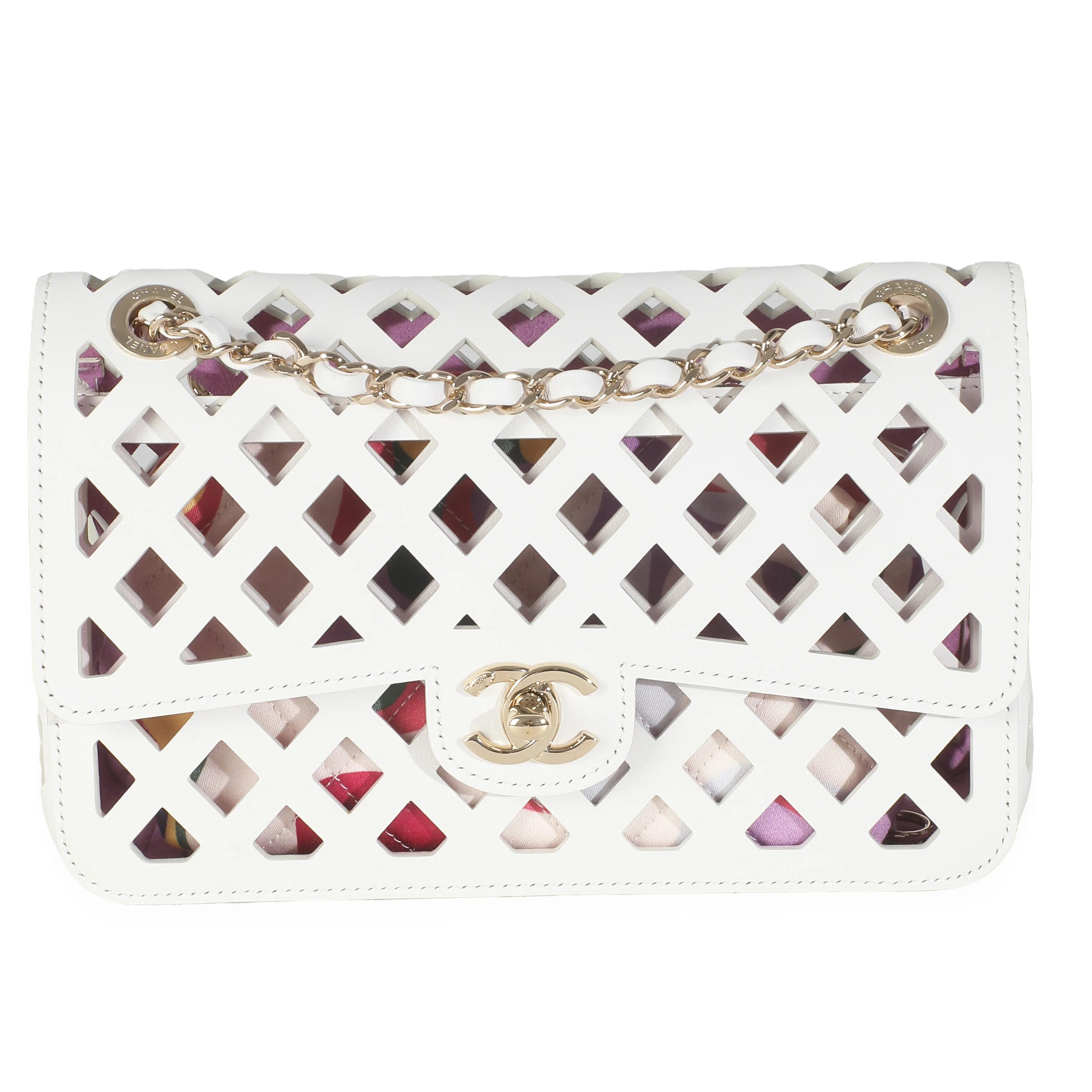 White Lambskin Small See Through Flap Bag