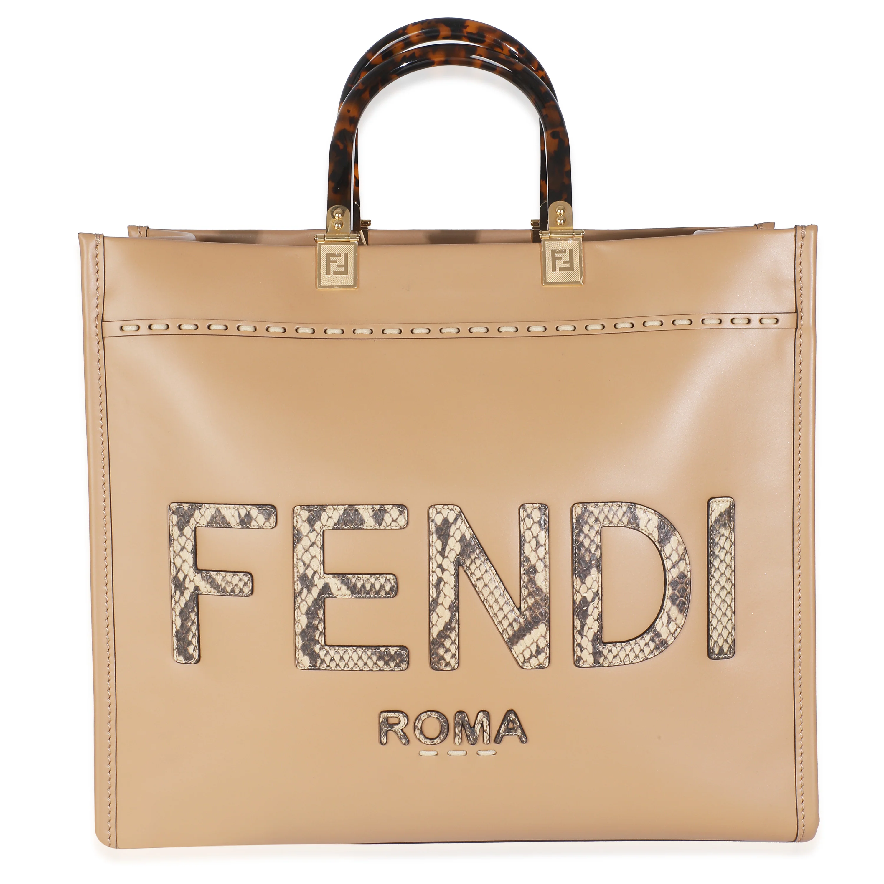 Dark Beige Calfskin Python Medium Fendi Sunshine Shopper Tote