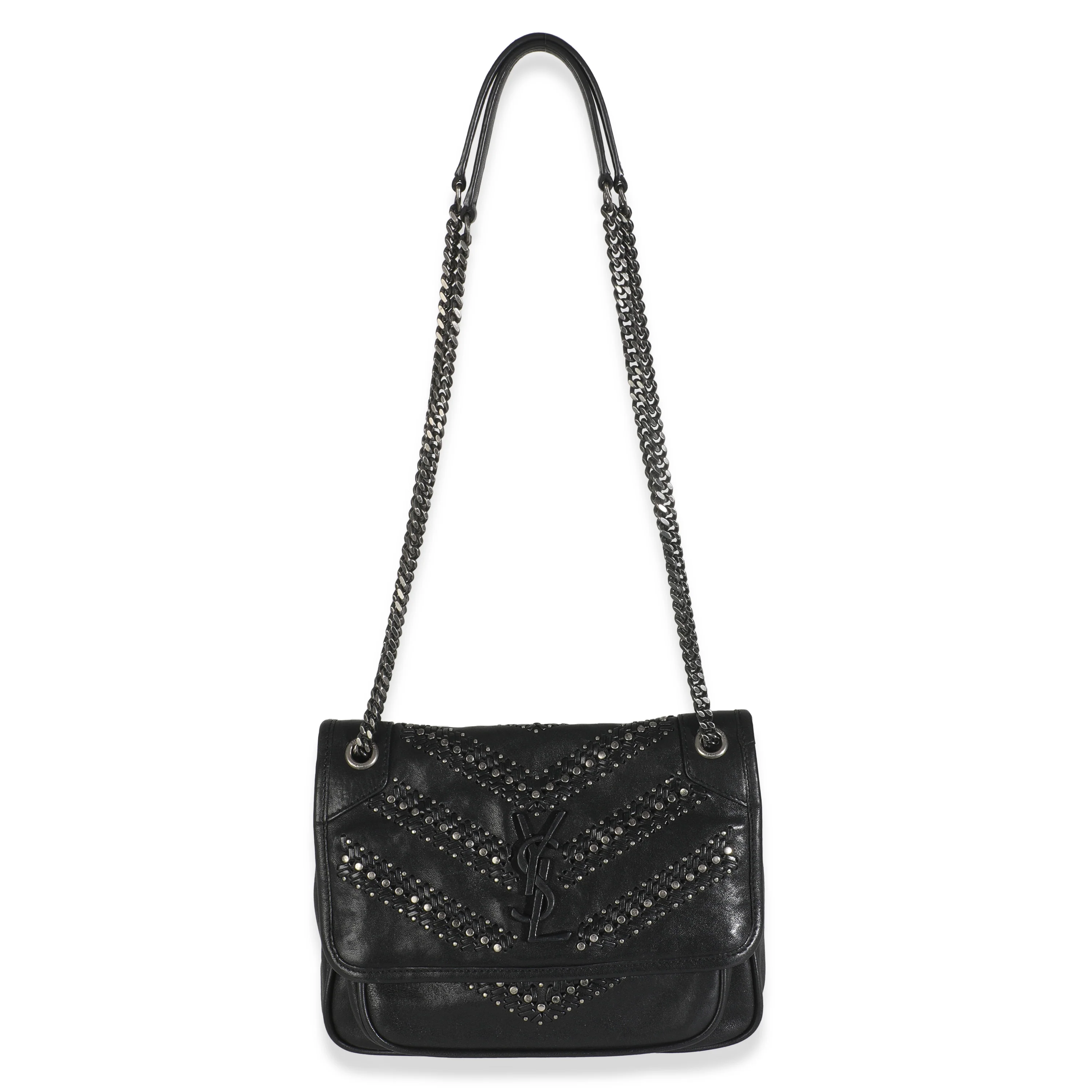 Black Calfskin Matelasse Studded Small Niki Chain Bag - Image 8