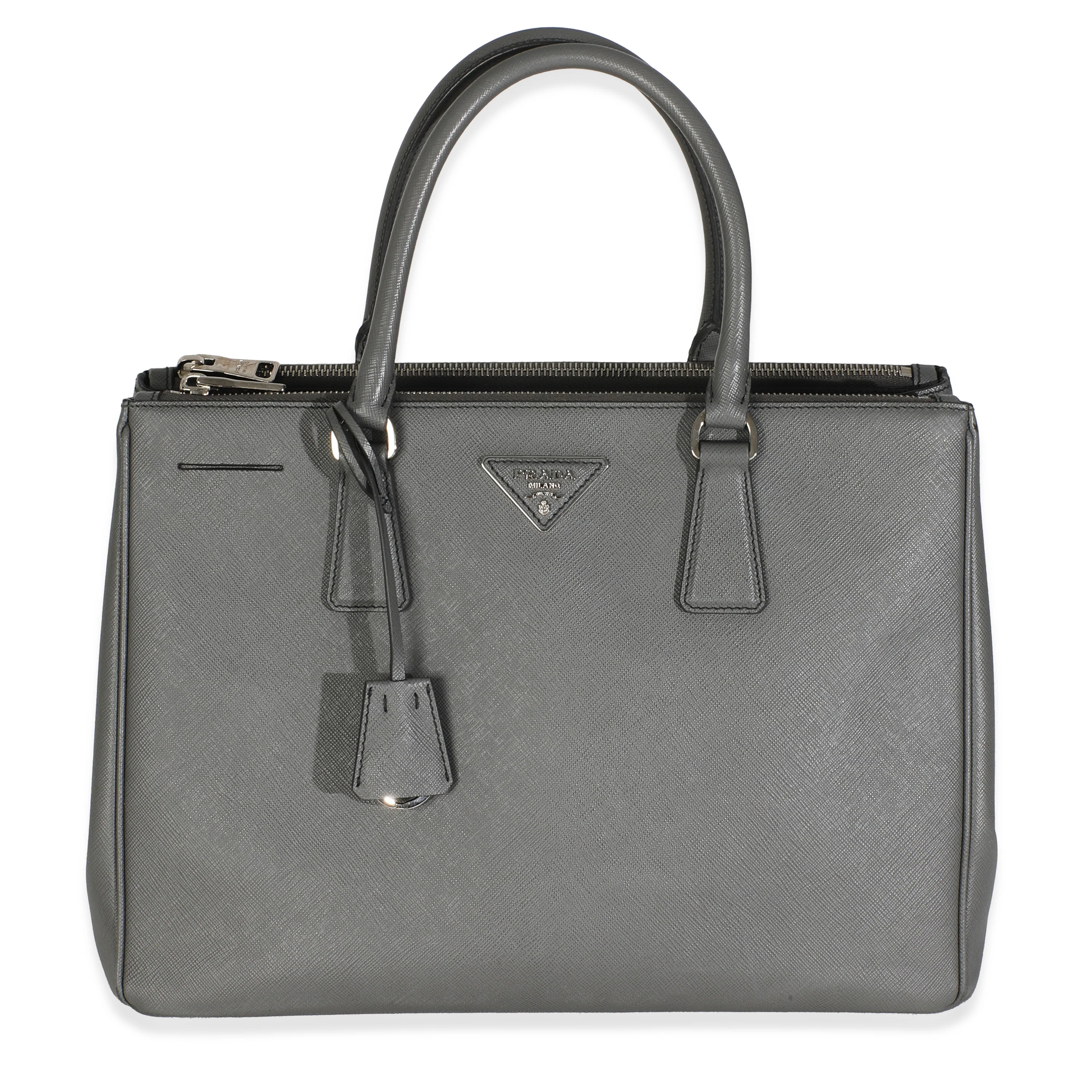 Grey Saffiano Lux Double Zip Tote