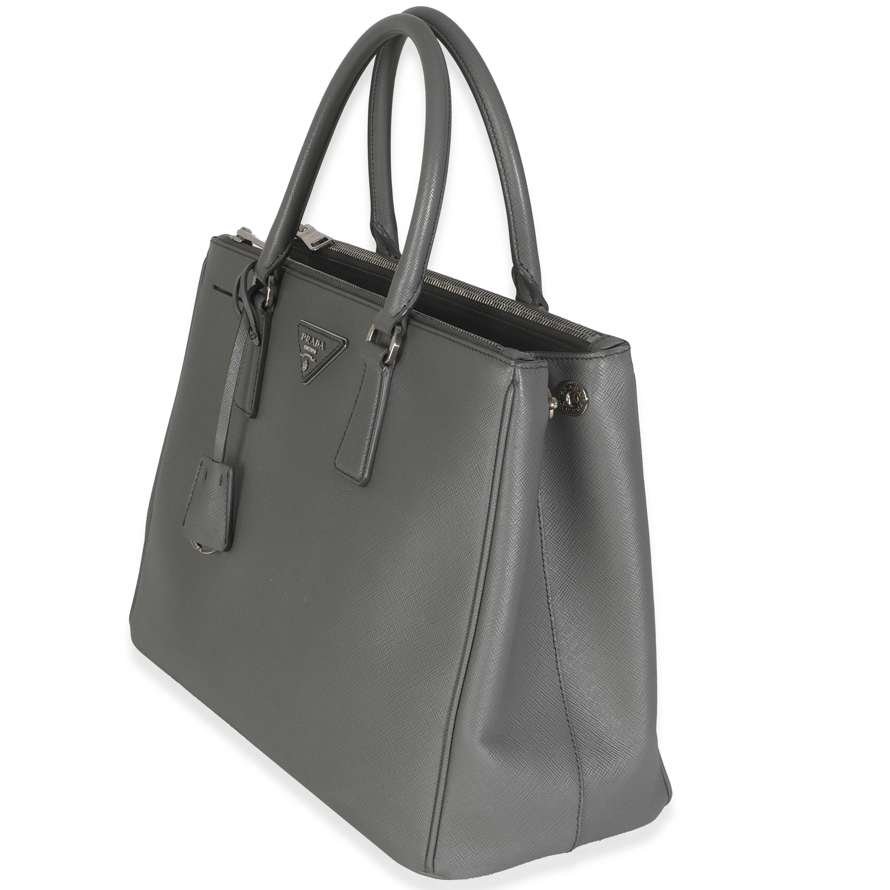Grey Saffiano Lux Double Zip Tote - Image 2