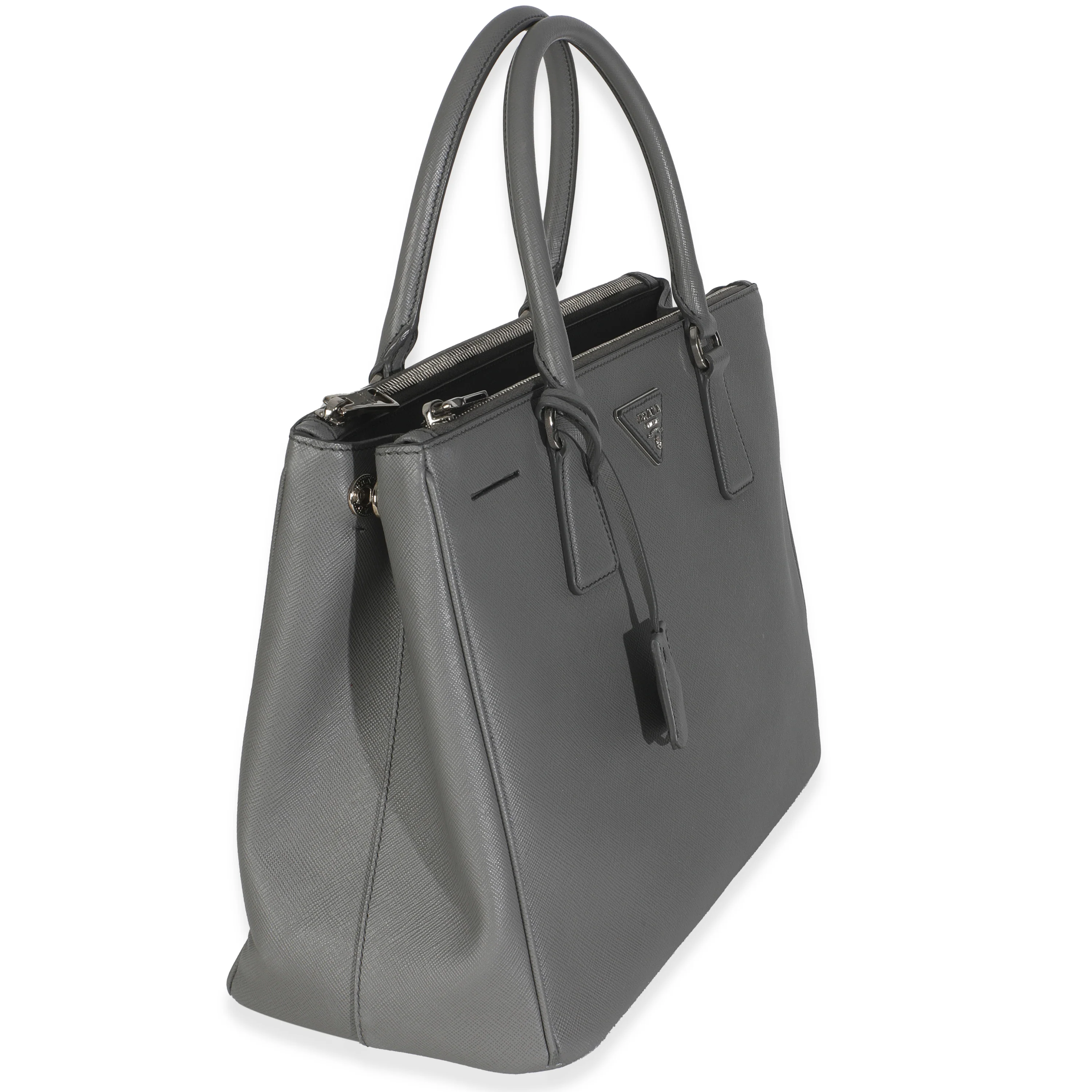Grey Saffiano Lux Double Zip Tote - Image 3