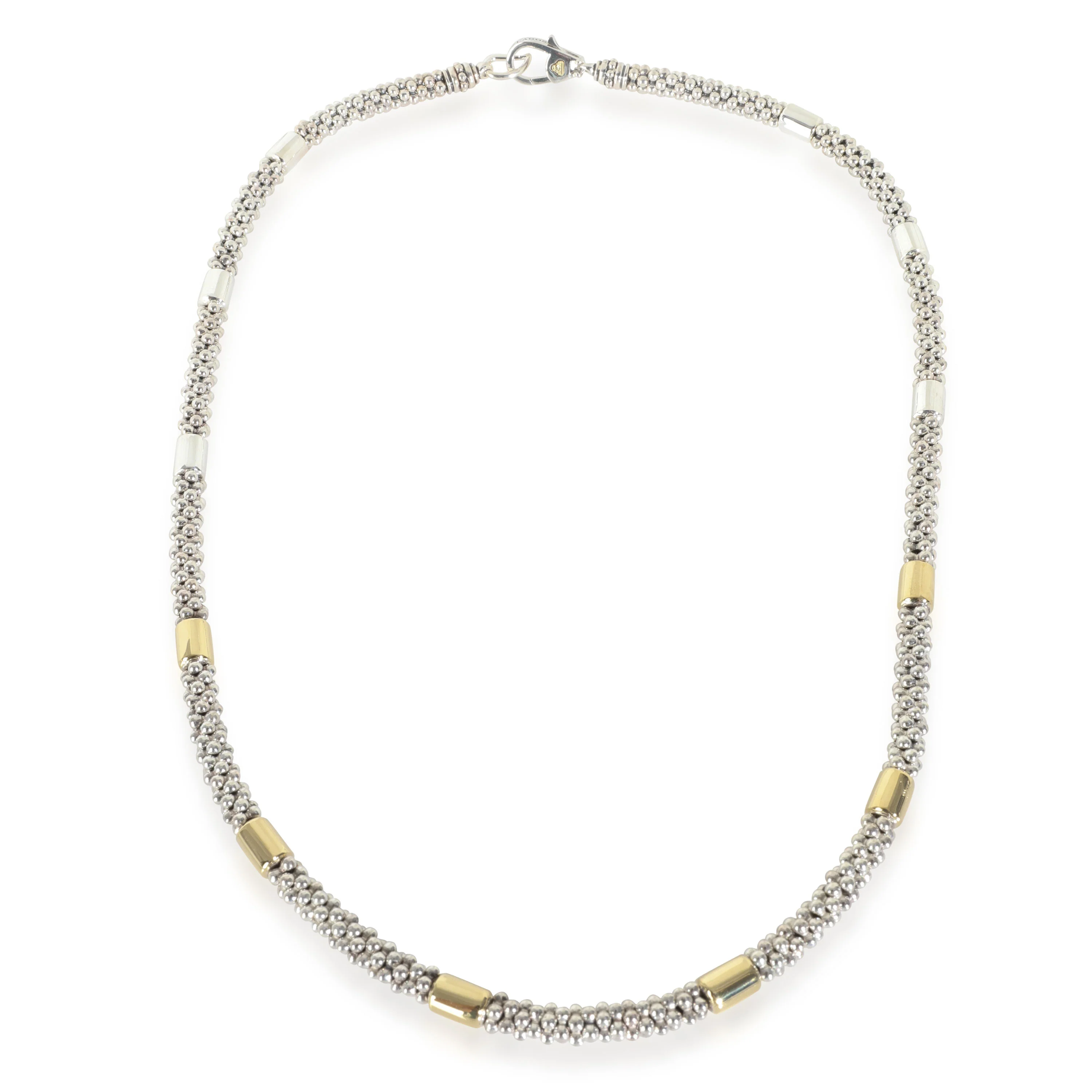 Yellow Gold & Sterling Silver High Bar Station Caviar Necklace - Image 2