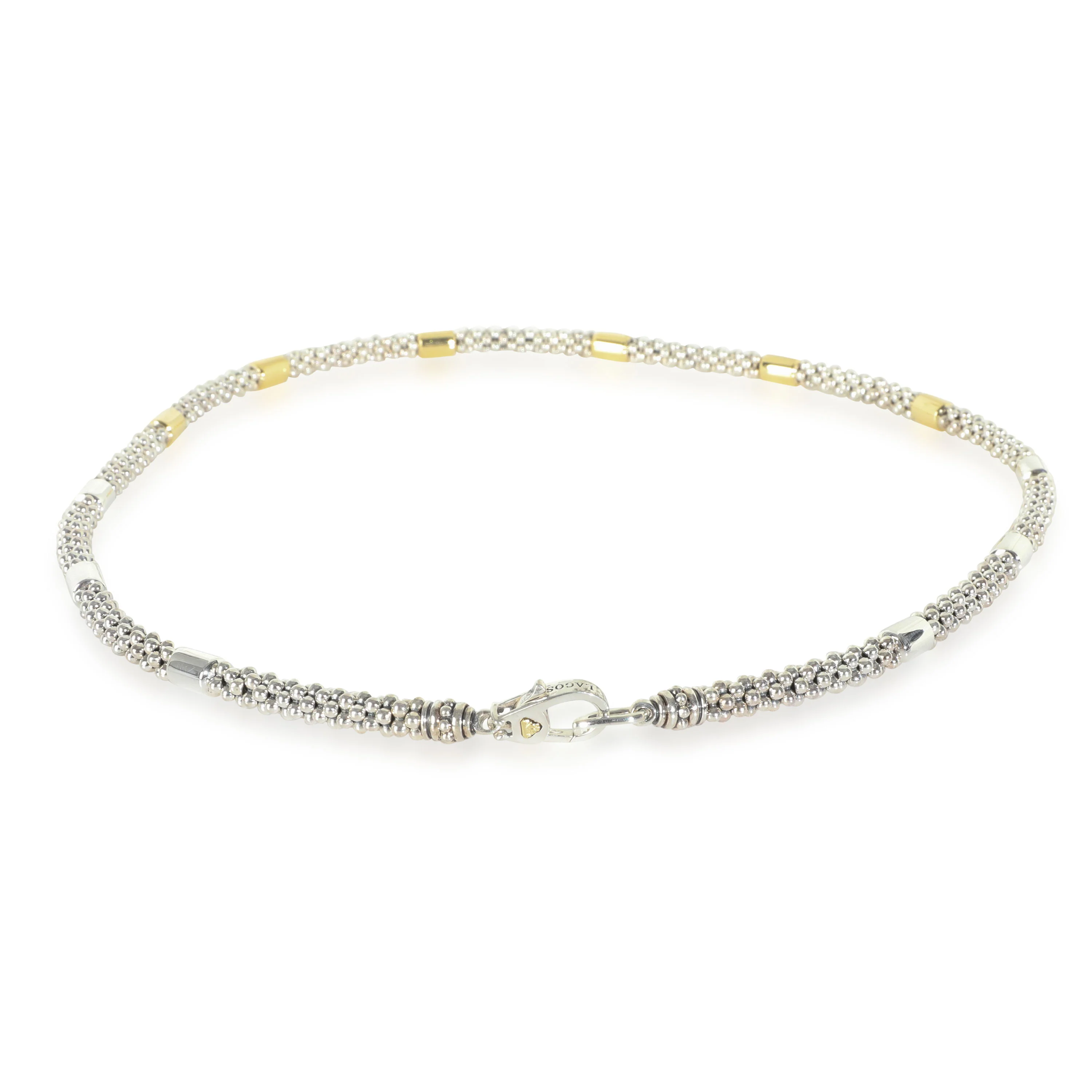 Yellow Gold & Sterling Silver High Bar Station Caviar Necklace - Image 3